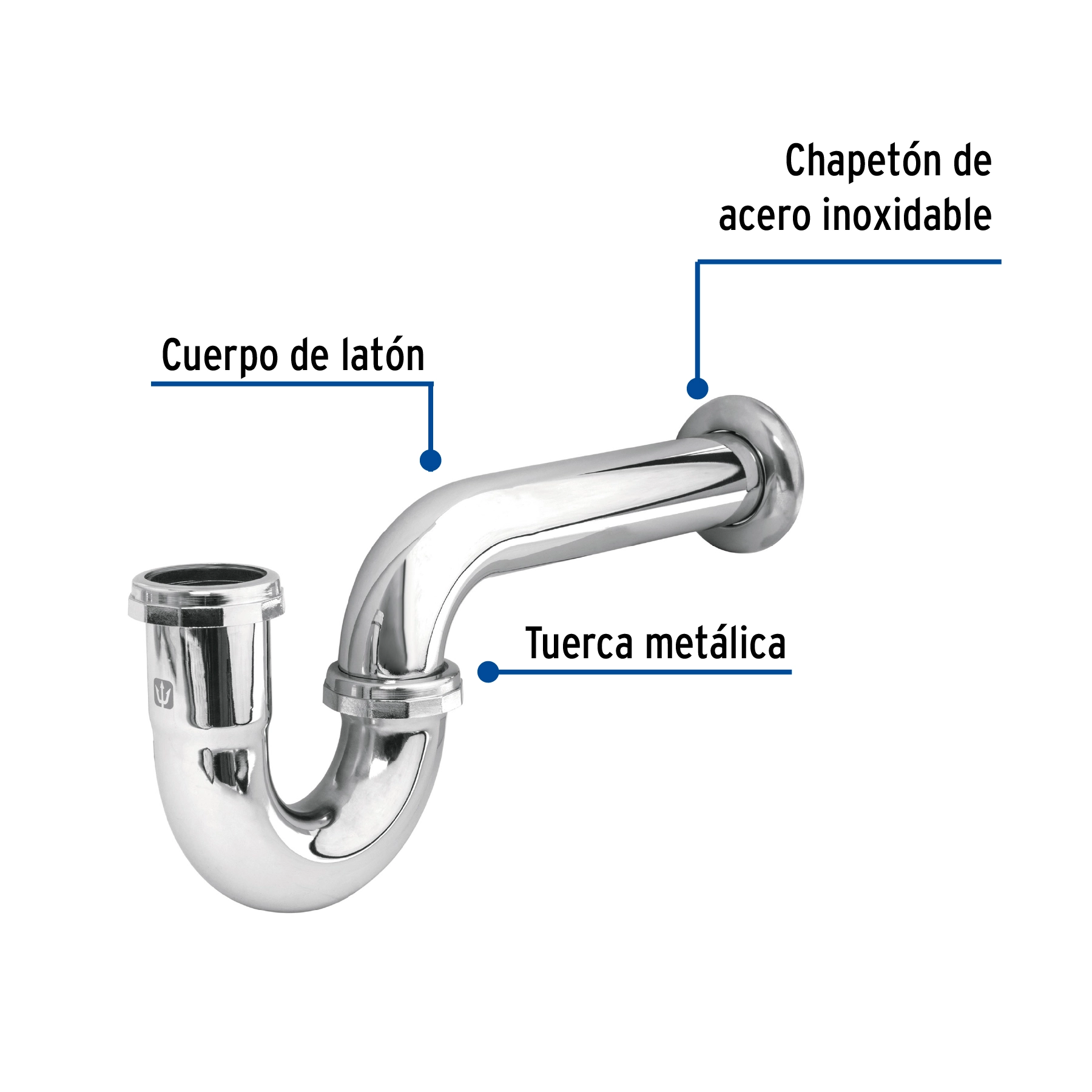 Céspol 1-1/2', sin contra, latón cromo, para fregadero
