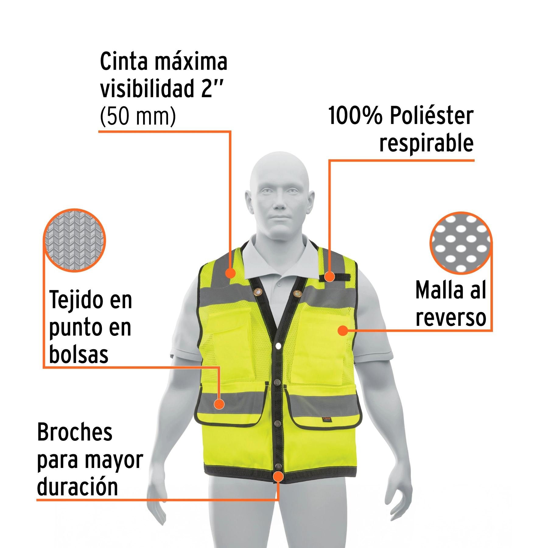 Chaleco seguridad reforzado amarillo con bolsas, G, EXPERT