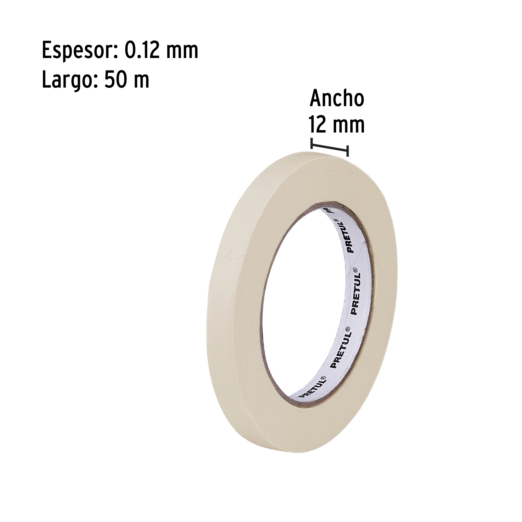 Cinta masking tape de 1/2' x 50 m, PRETUL