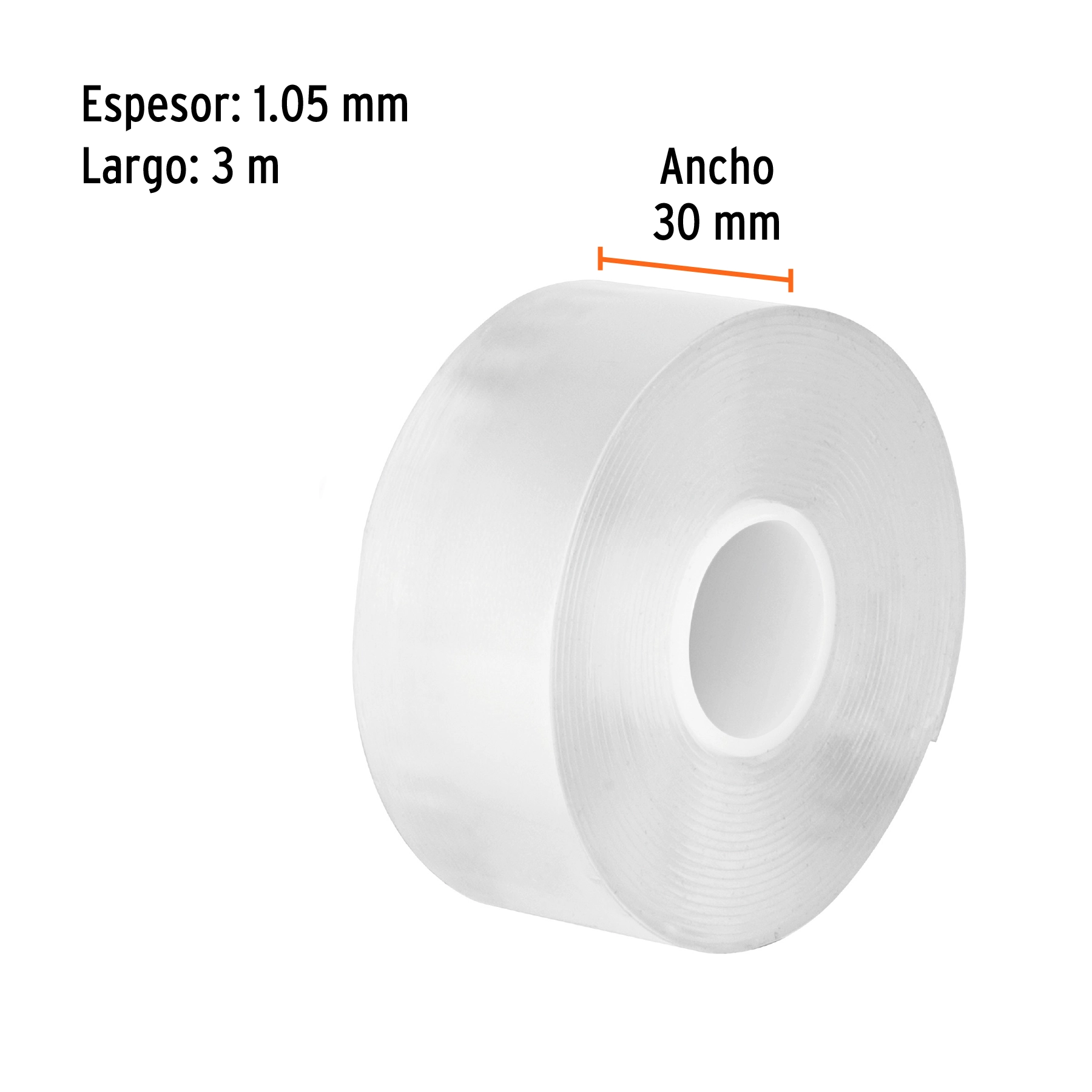 Cinta nano doble cara reutilizable, transparente 3 m x 30 mm