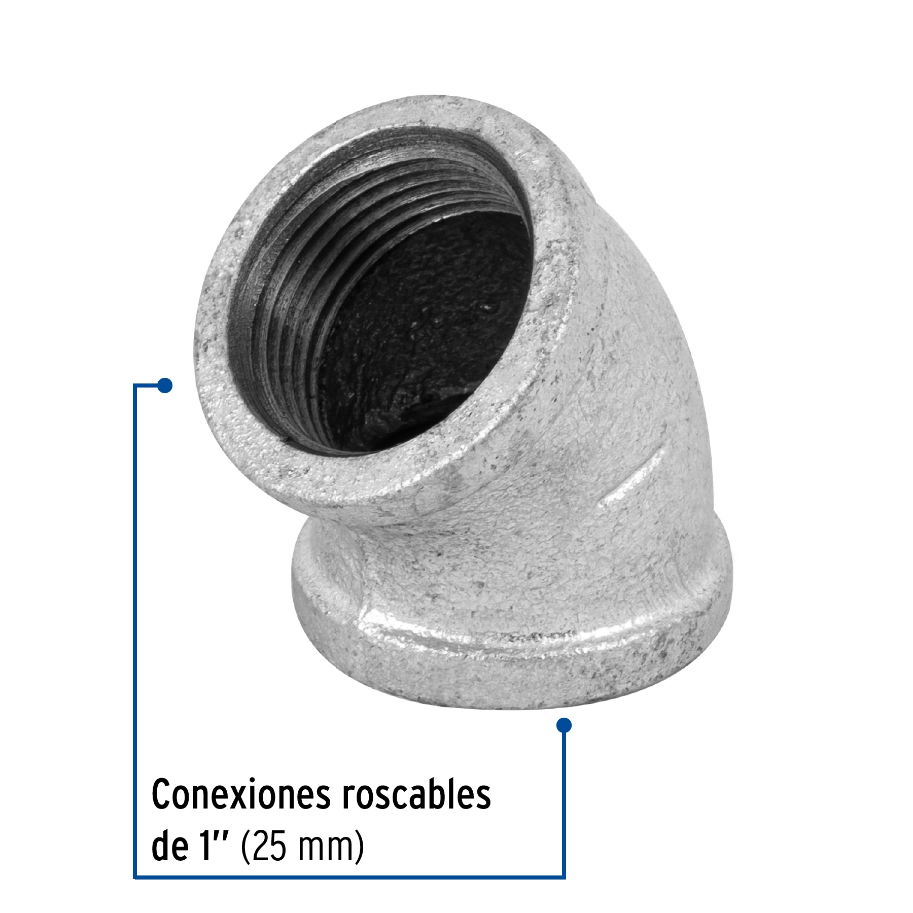 Codo 45° acero galvanizado de 1', FOSET