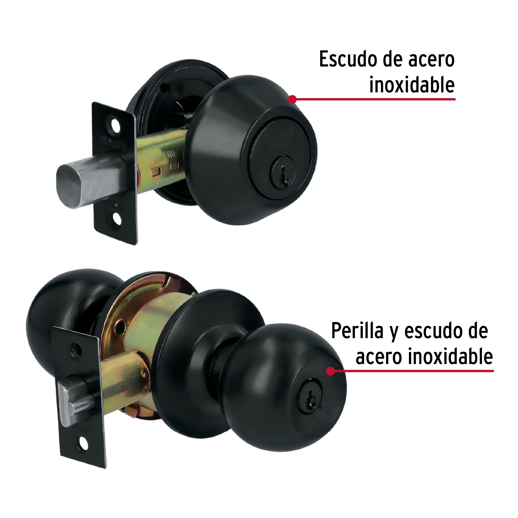 Combo cerraduras, llave-llave, negro, HERMEX BASIC