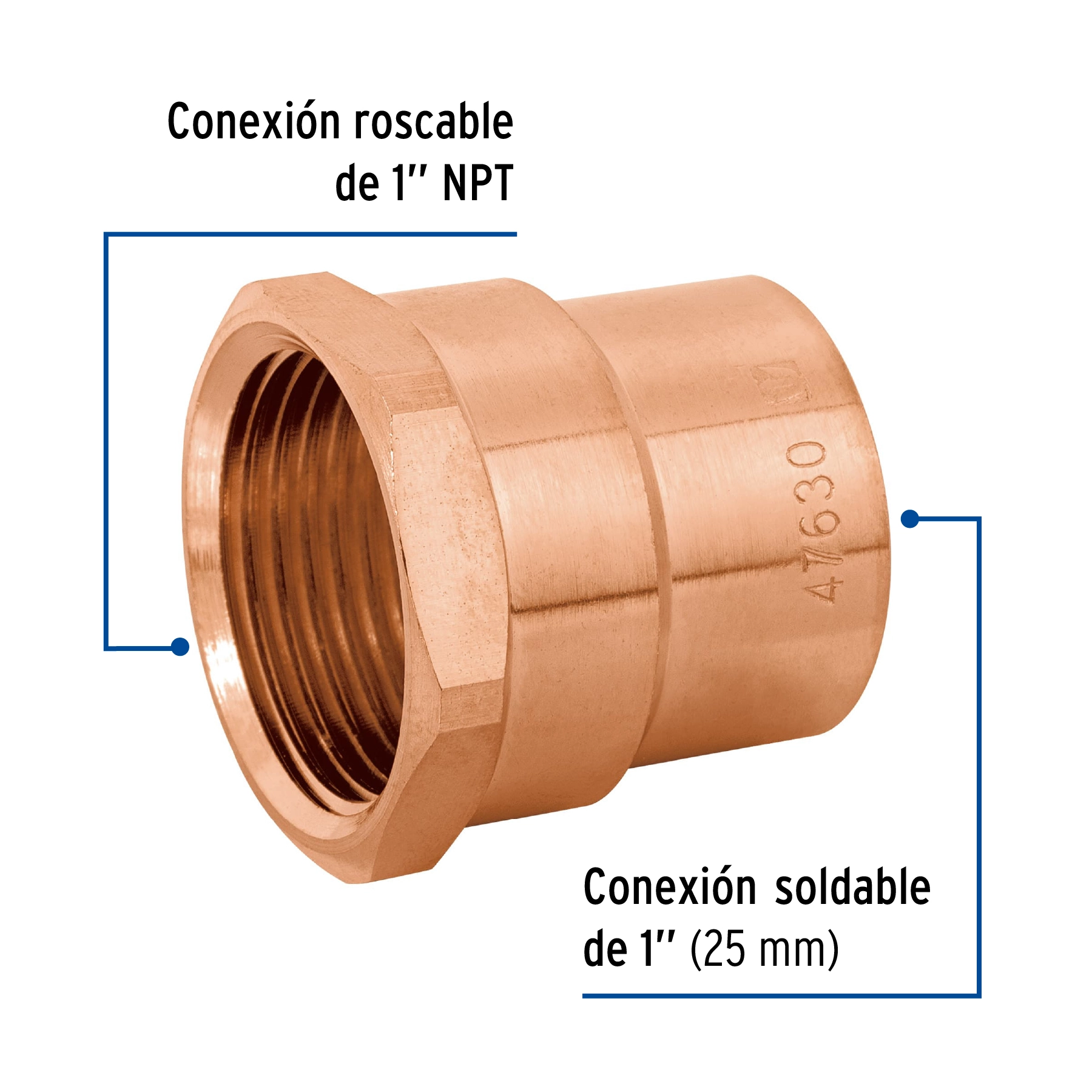 Conector de cobre de rosca interior 1', FOSET BASIC
