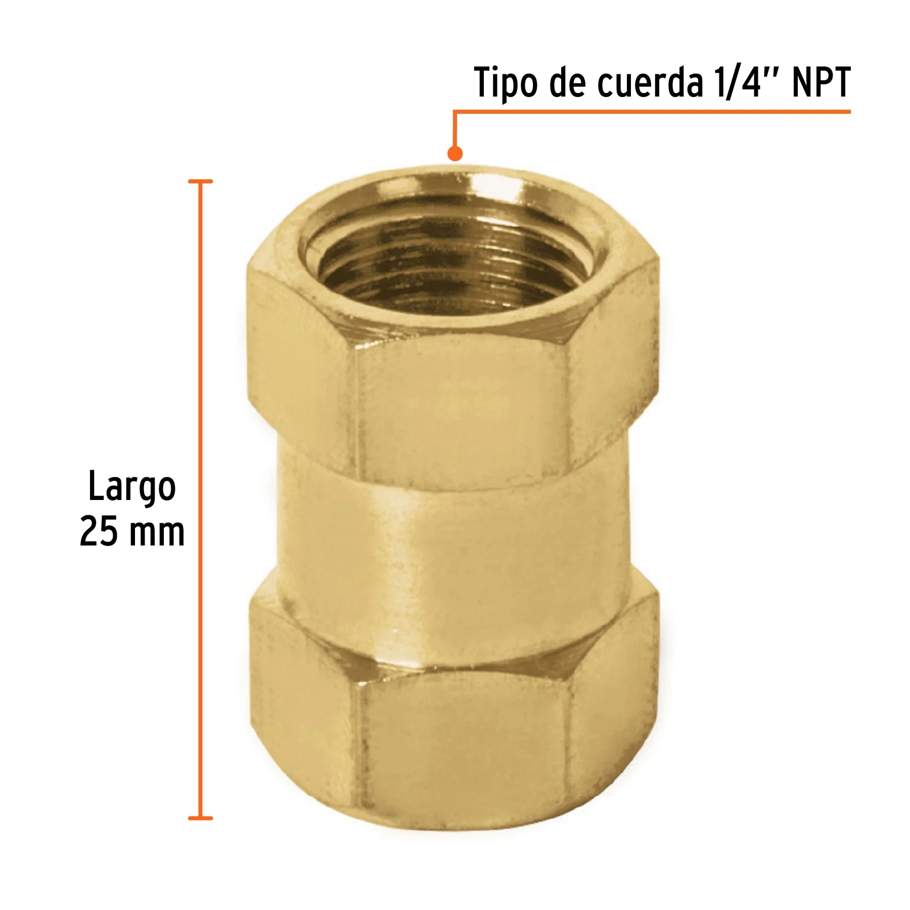 Cople de latón, hembra-hembra, cuerda 1/4' NPT, TRUPER