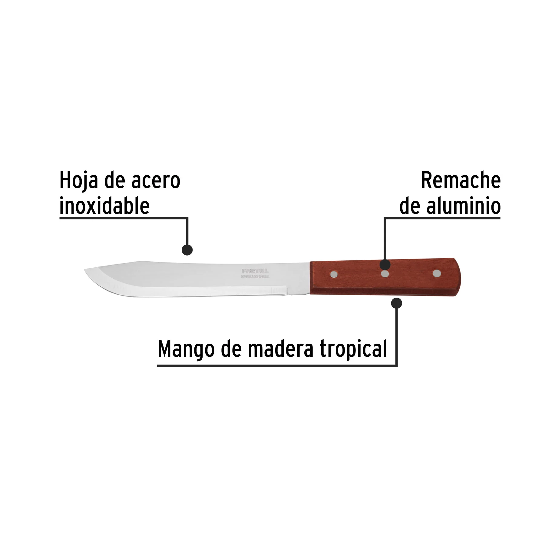 Cuchillo cebollero 7' mango de madera, PRETUL