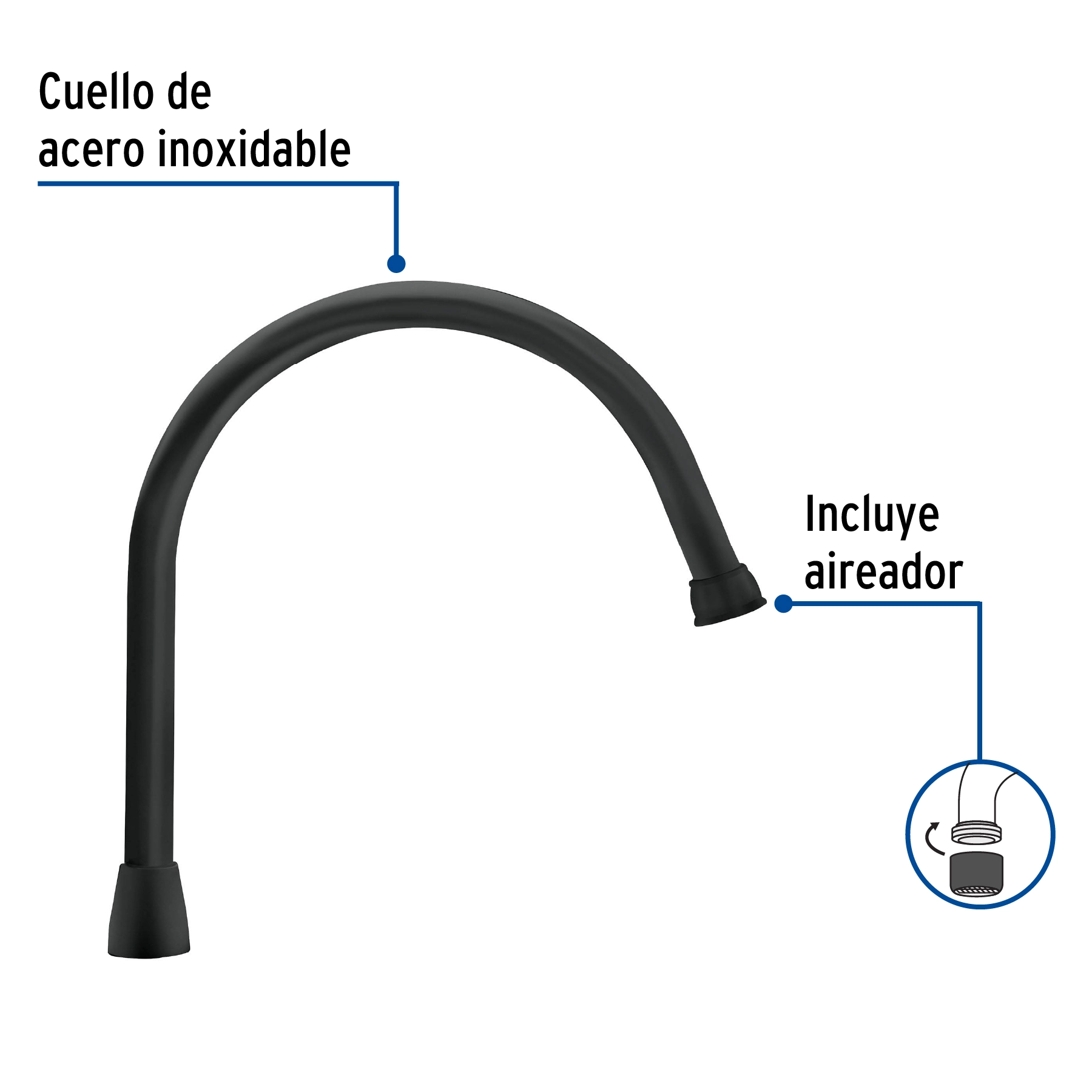 Cuello largo para mezcladora de fregadero, negro mate, AQUA