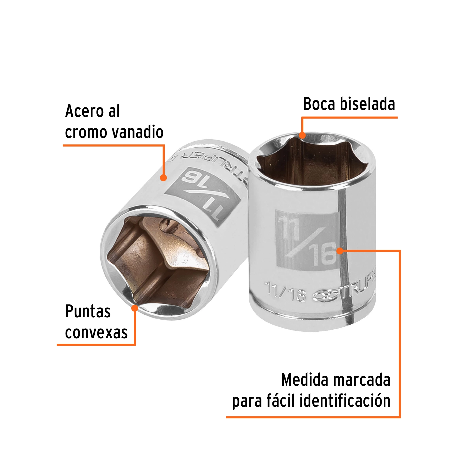 Dado de 11/16', 6 puntas, cuadro 3/8', TRUPER