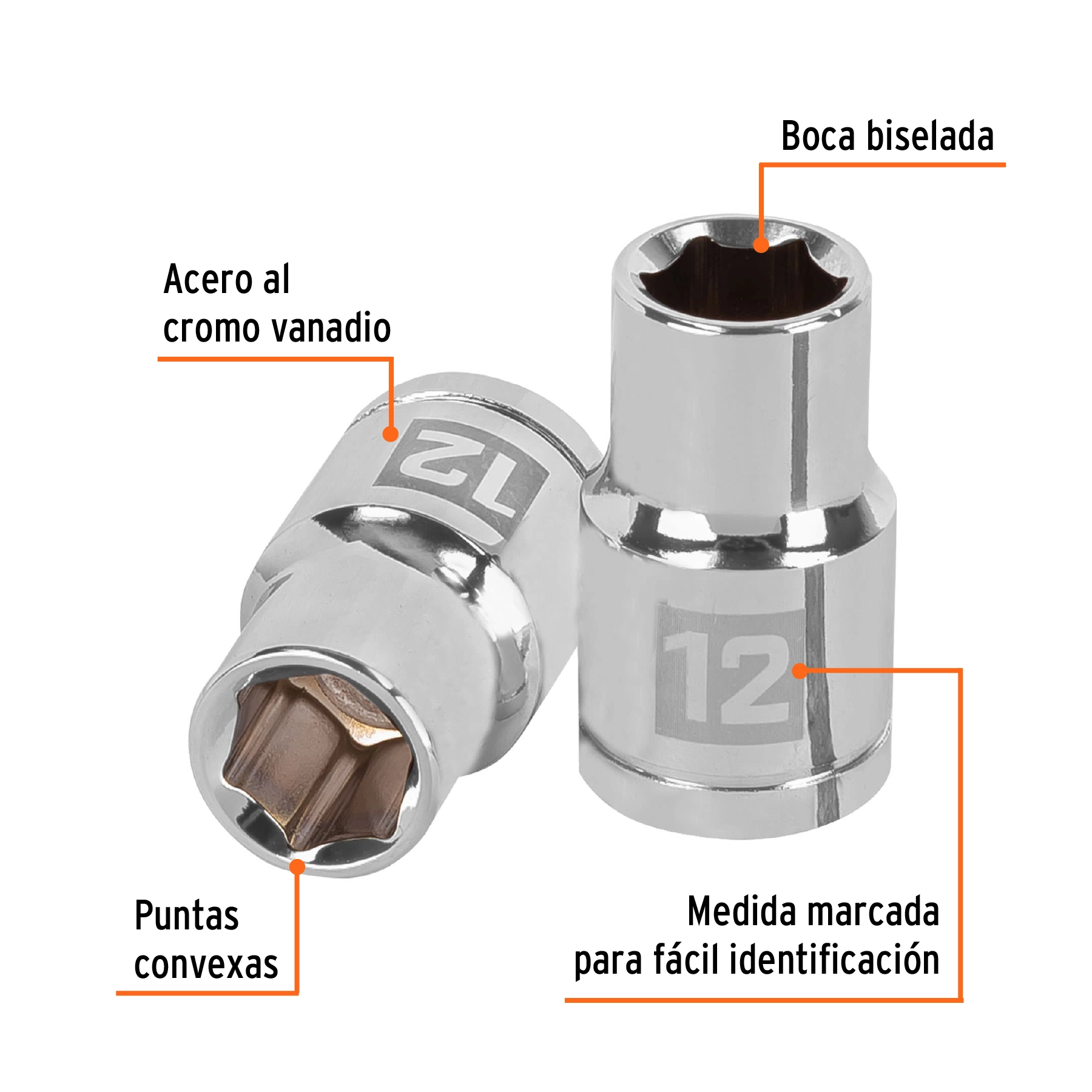 Dado de 12 mm, 6 puntas, cuadro 1/2', TRUPER