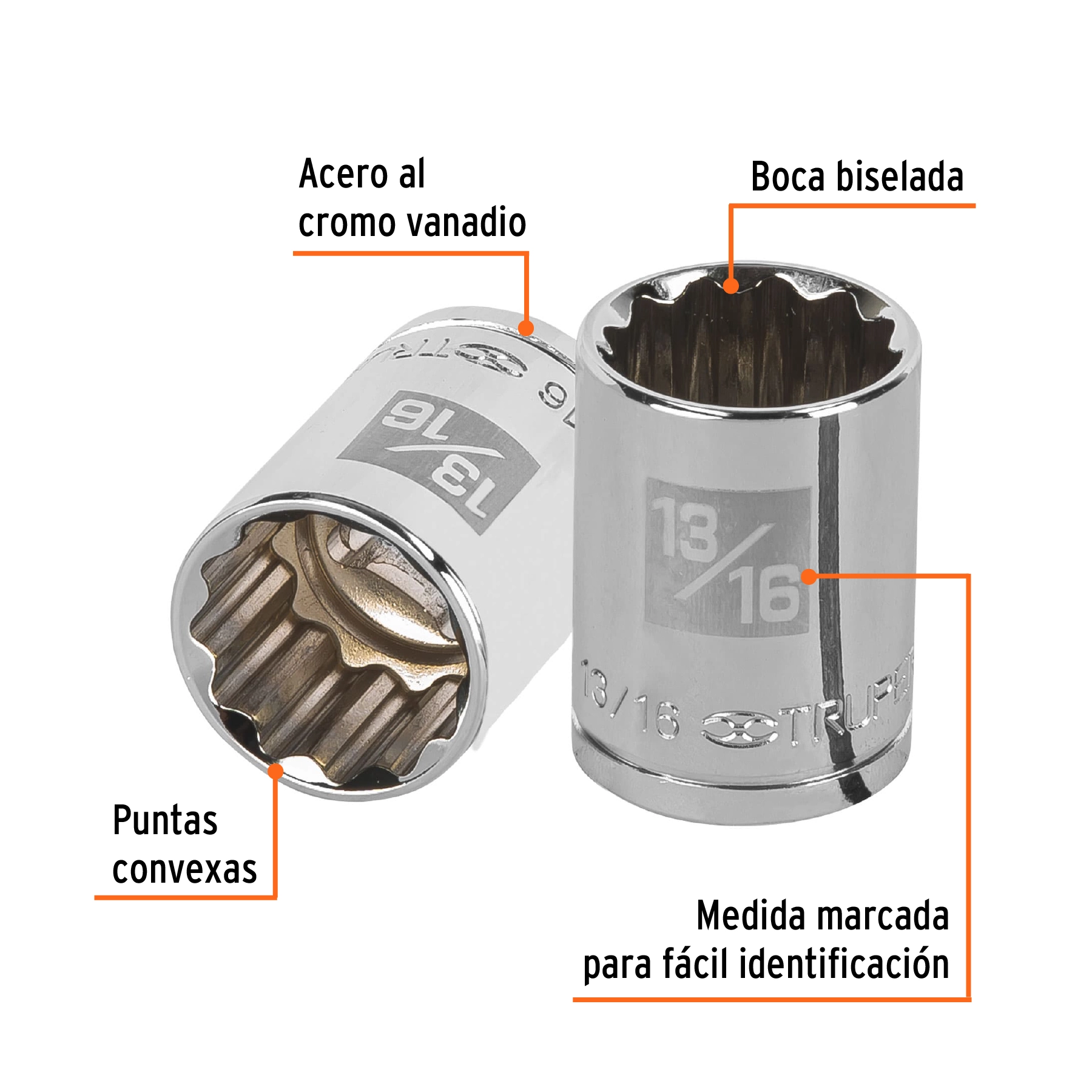 Dado de 13/16', 12 puntas, cuadro 1/2', TRUPER