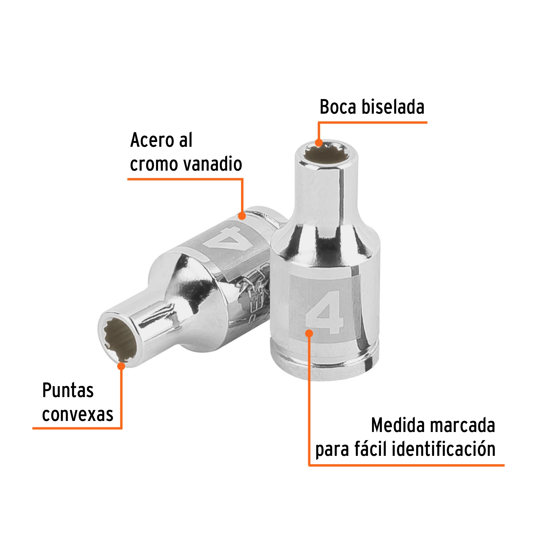 Dado de 4 mm, 12 puntas, cuadro 1/4', TRUPER