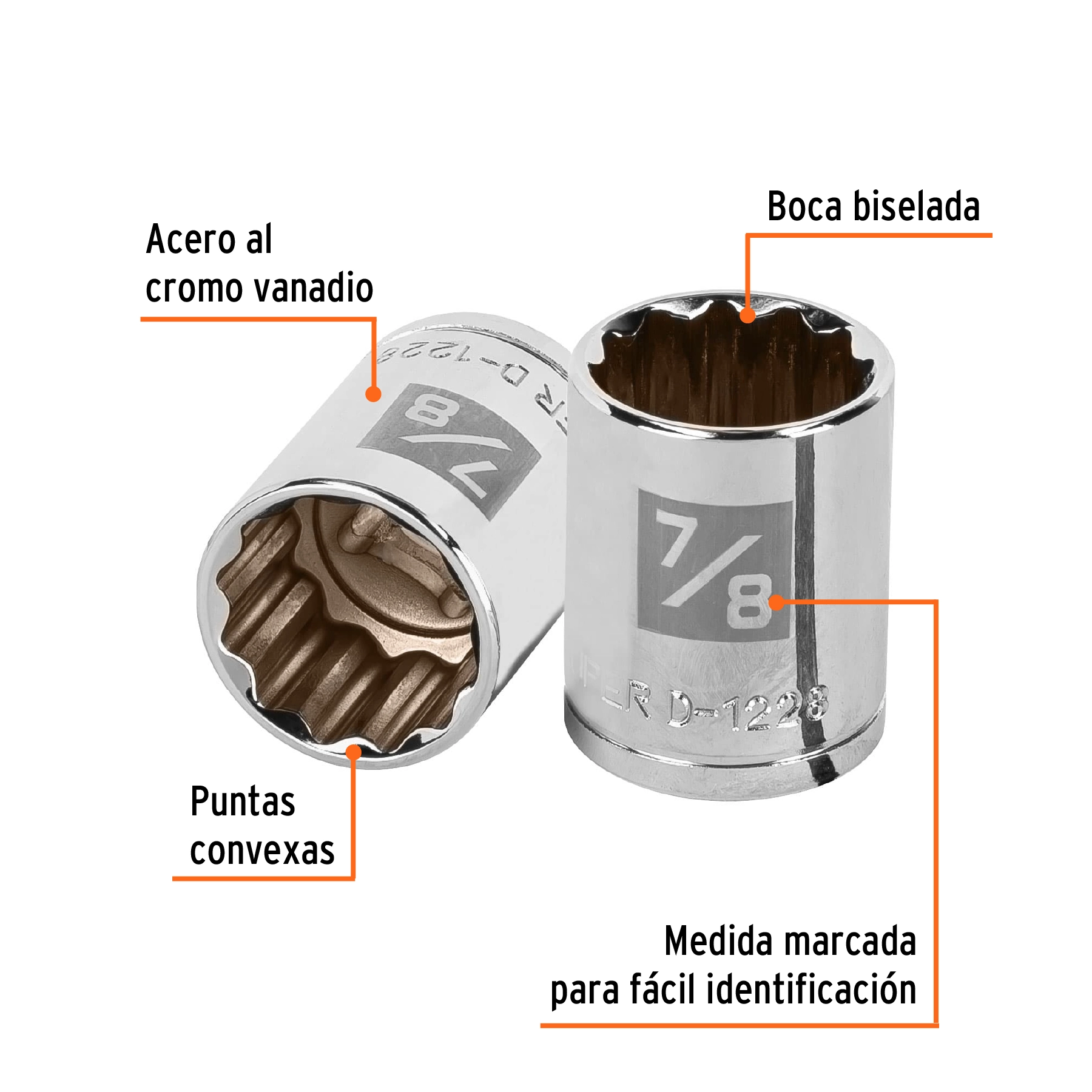 Dado de 7/8', 12 puntas, cuadro 1/2', TRUPER