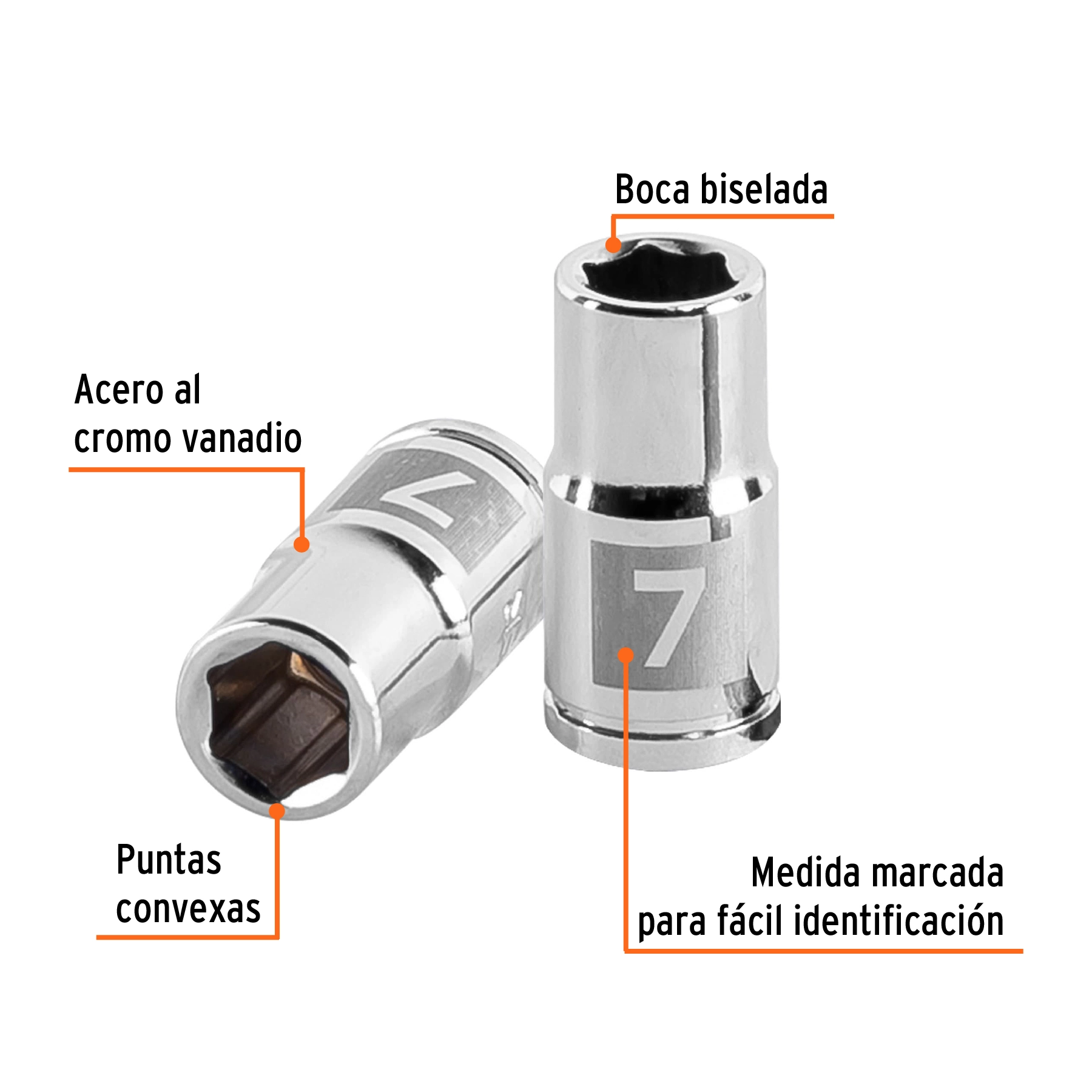Dado de 7 mm, 6 puntas, cuadro 1/4', TRUPER