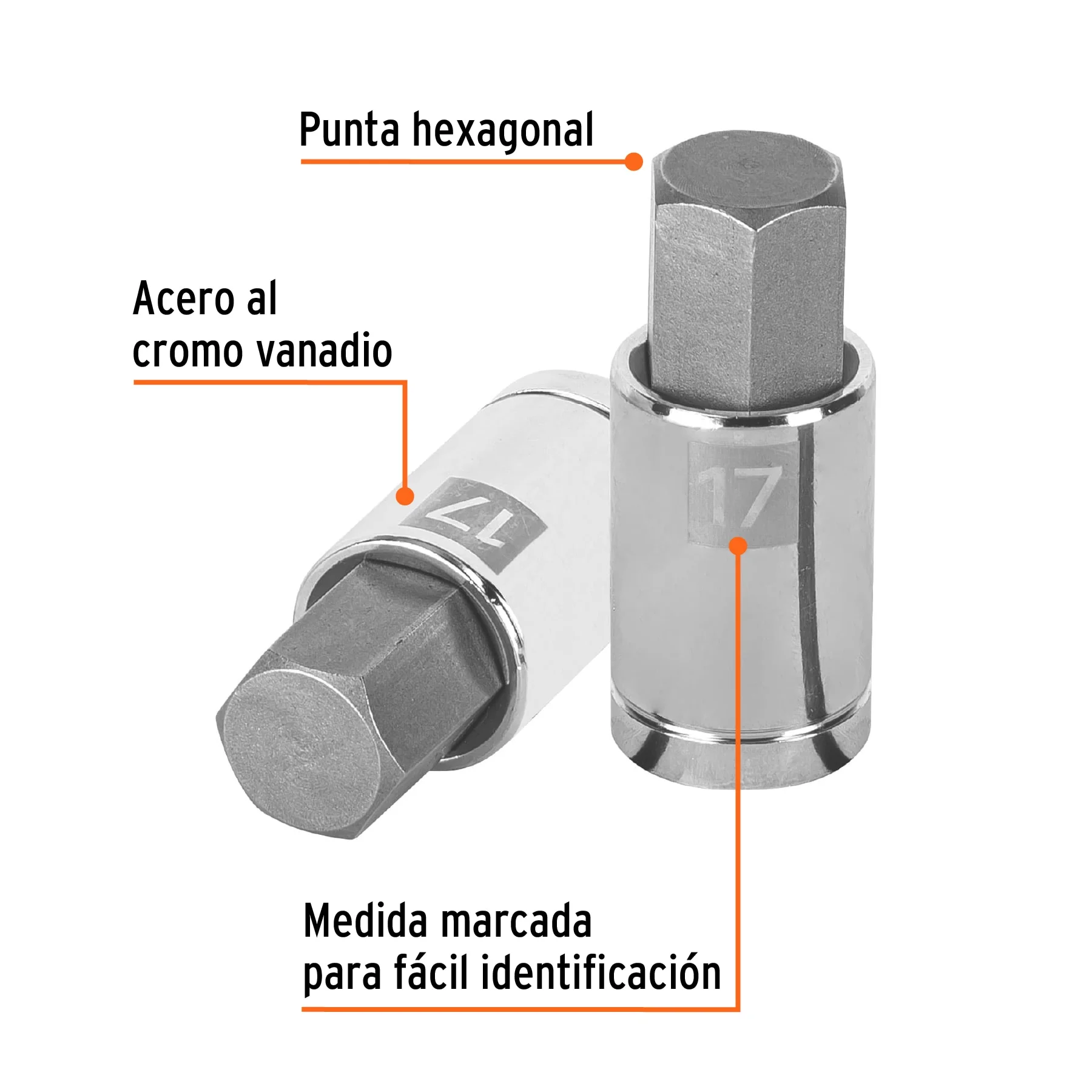 Dado punta hexagonal de 17 mm, cuadro 1/2', TRUPER