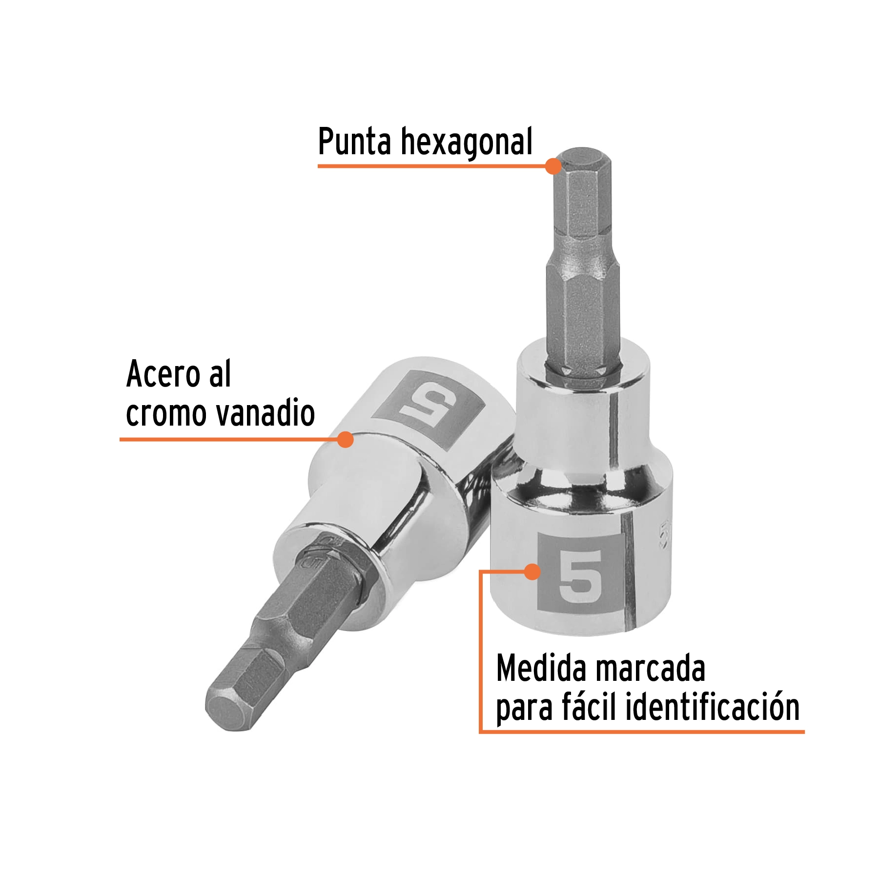 Dado punta hexagonal de 5 mm, cuadro 3/8', TRUPER