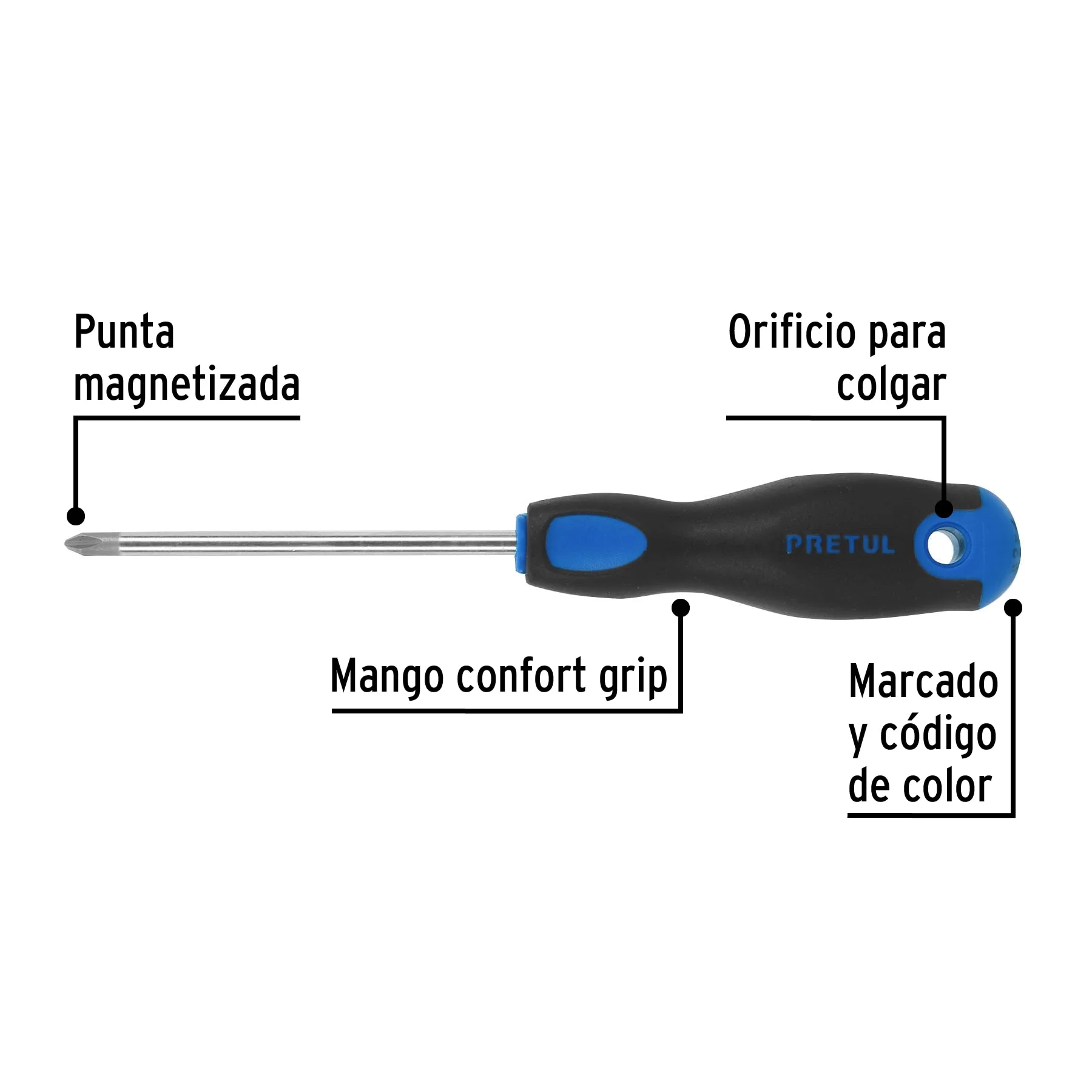 Desarmador de cruz 1/4' x 4' mango Comfort Grip, PRETUL
