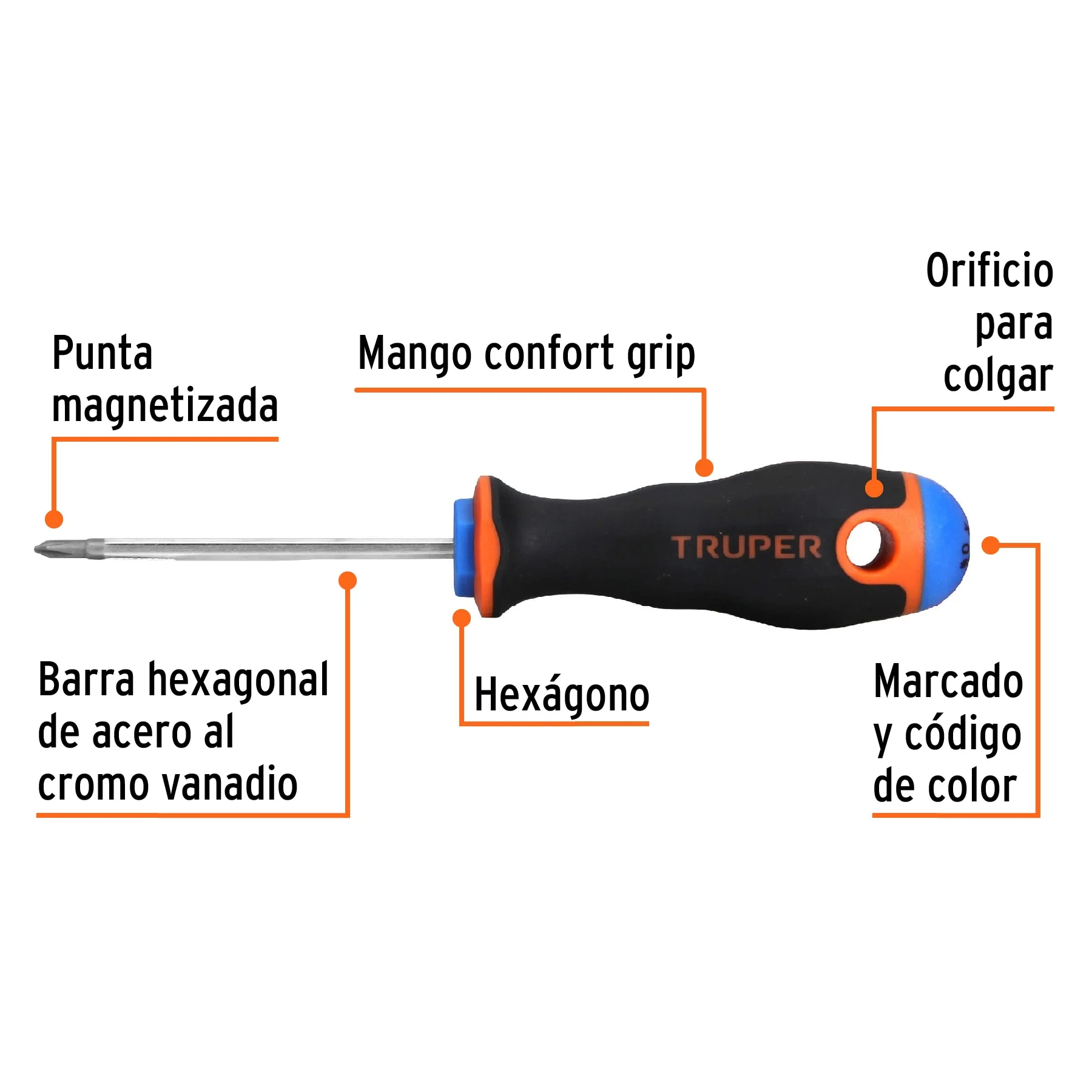 Desarmador de cruz 1/8' x 2-1/2' mango Comfort Grip, TRUPER