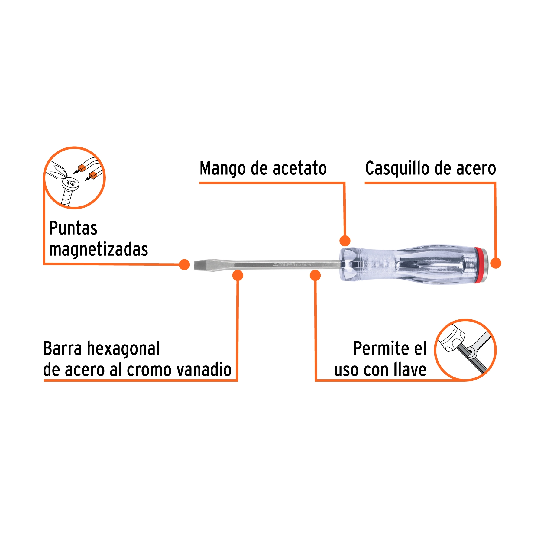 Desarmador plano de golpe 1/4' x 4', TRUPER EXPERT