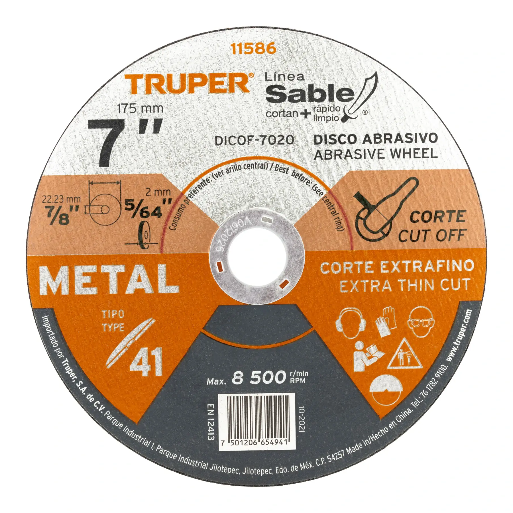 Disco abrasivo de corte preciso metal 7' x 2 mm, TRUPER