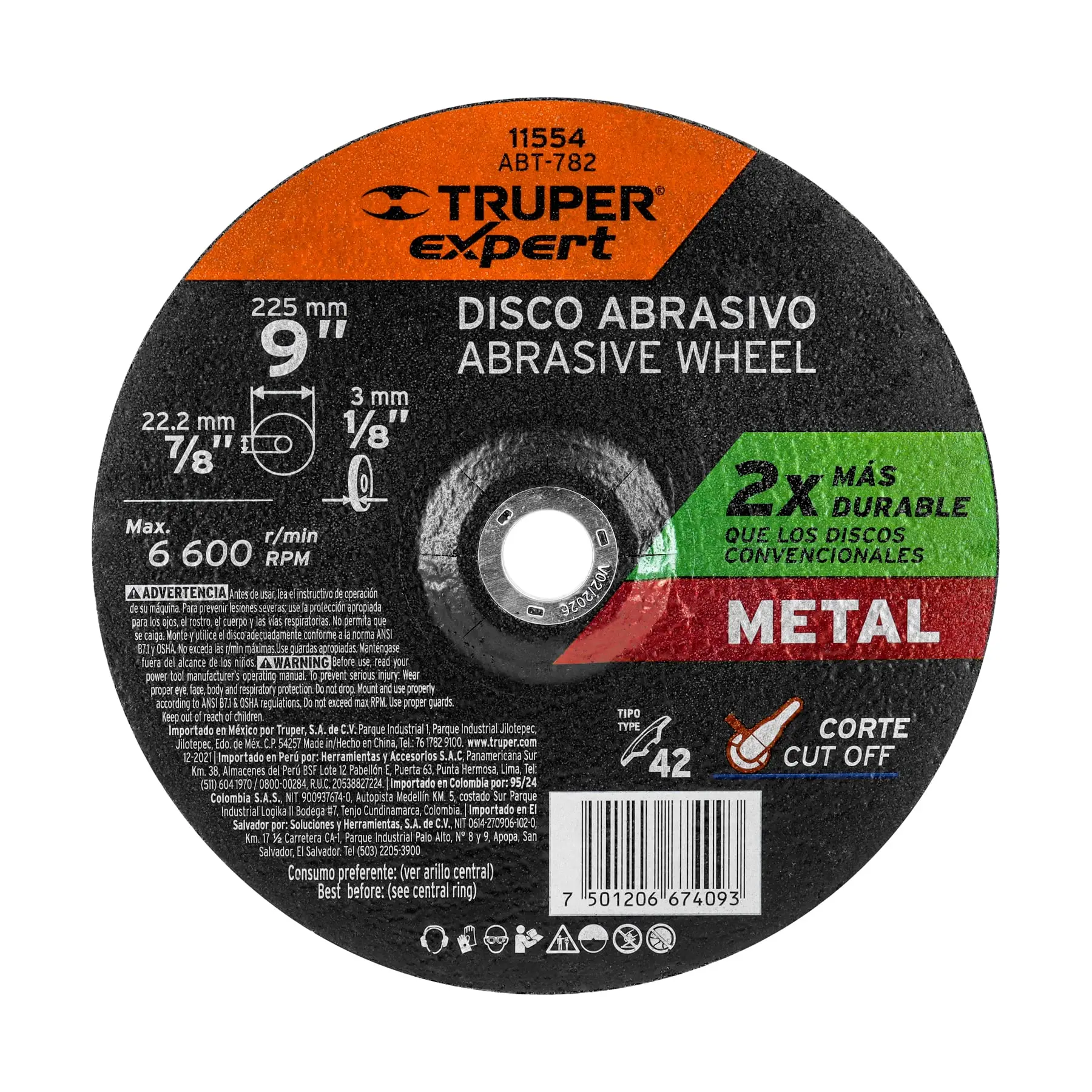 Disco Tipo 42 de 9' x 3.2 mm corte metal, TRUPER EXPERT