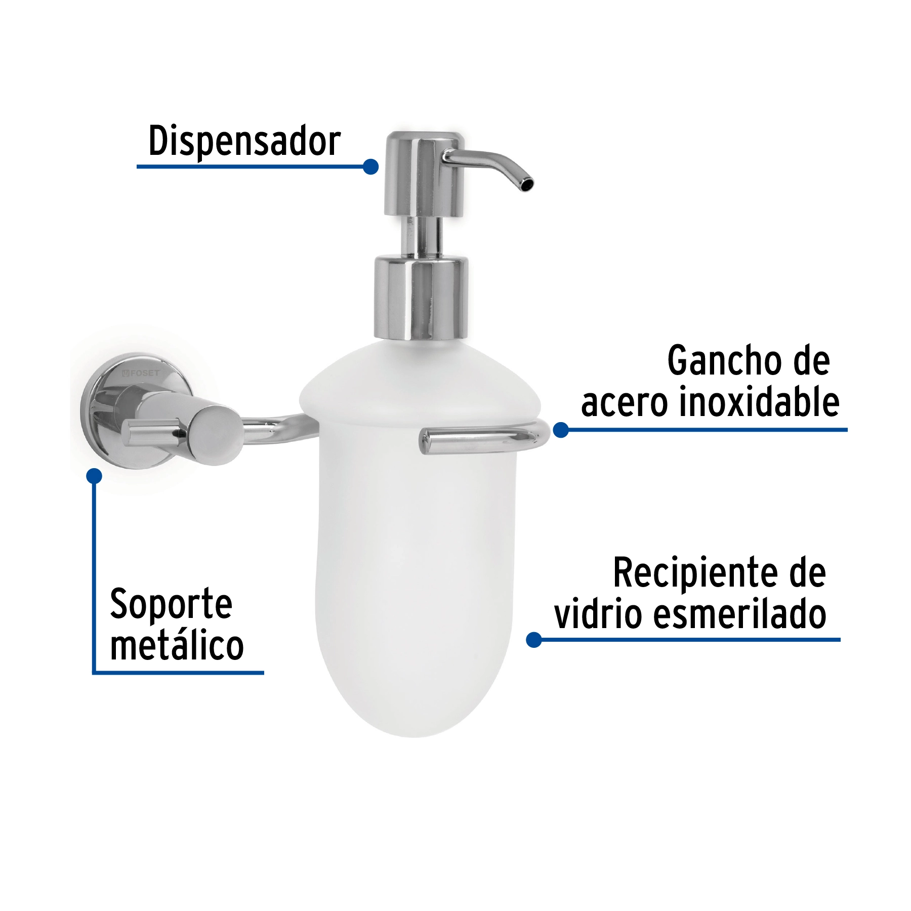 Dispensador de jabón a pared en acabado cromo, FOSET ELEMENT