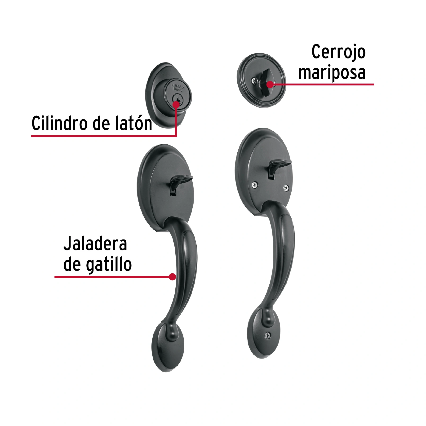 Doble jaladera y perilla, Berna mariposa, negro, BASIC