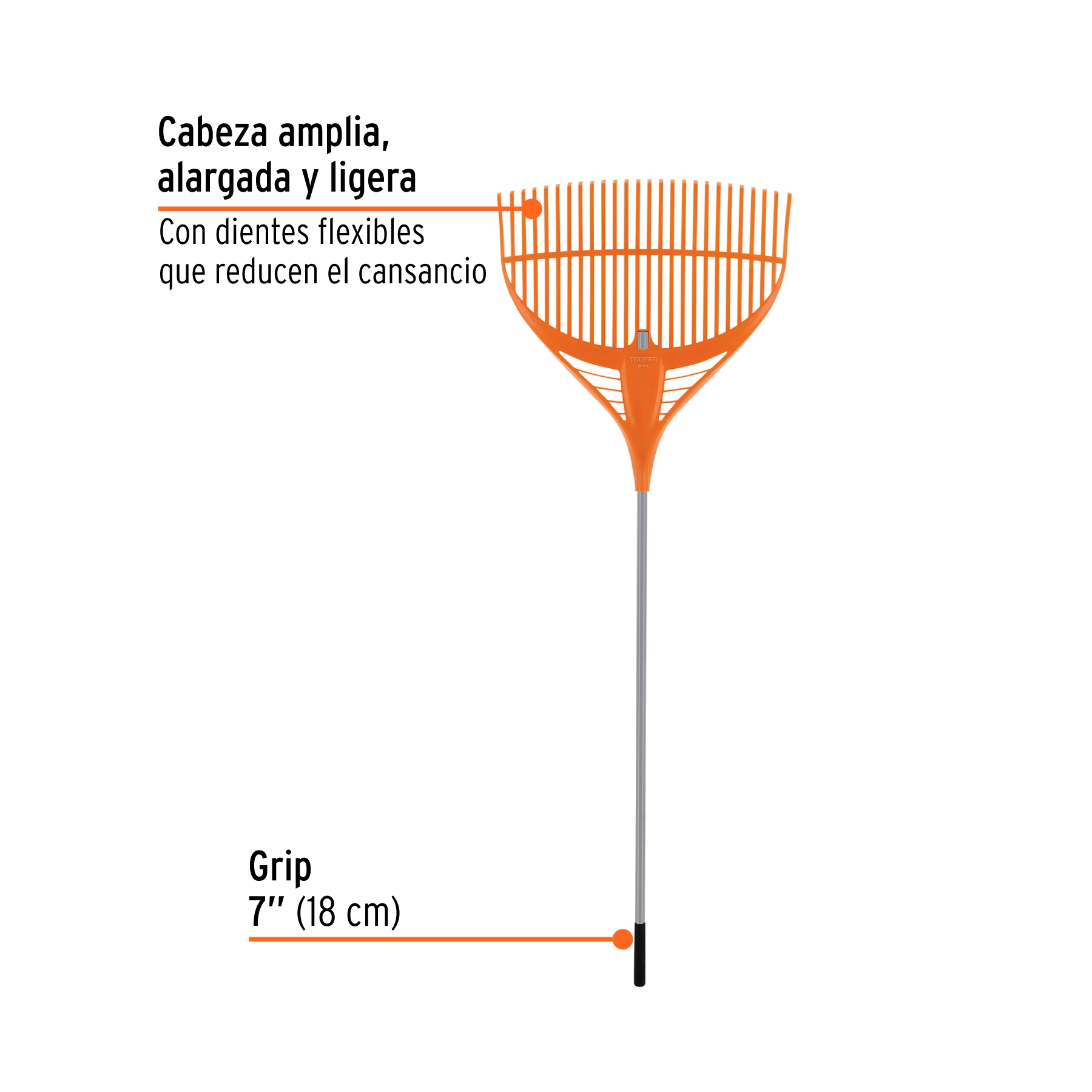 Escoba plástica para jardín, 39 dientes, mango de acero 60'