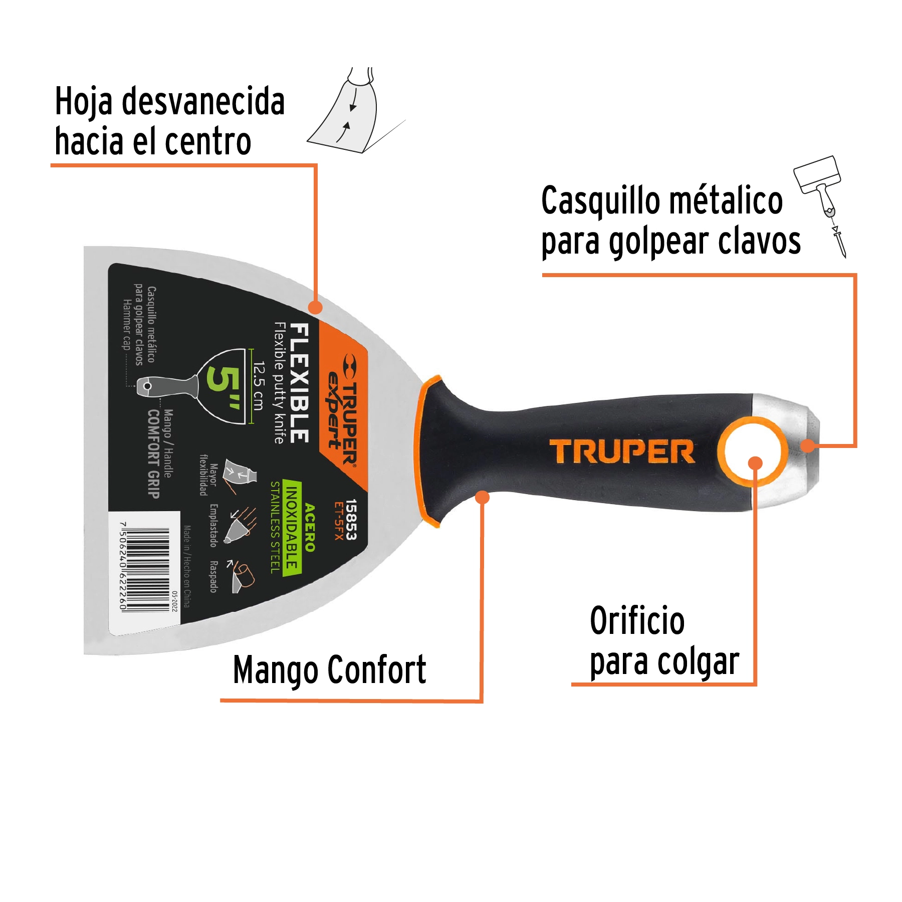 Espátula flexible 5' acero inoxidable, Comfort Grip, EXPERT