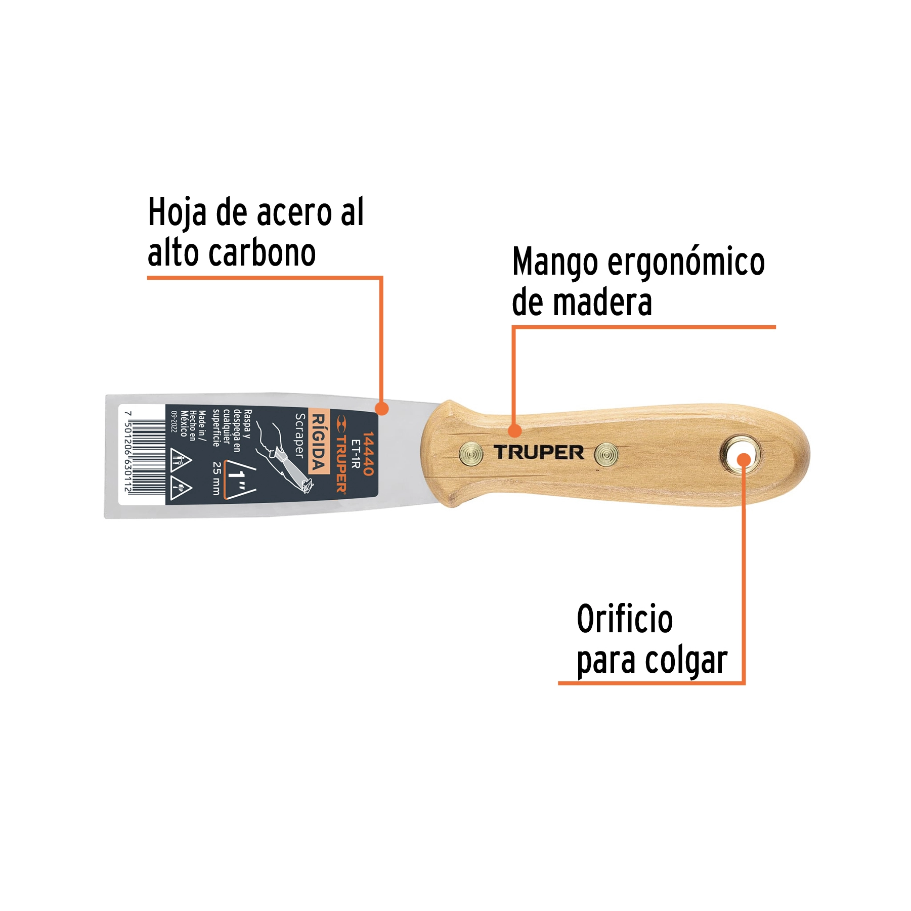 Espátula rígida 1' con mango de madera, TRUPER
