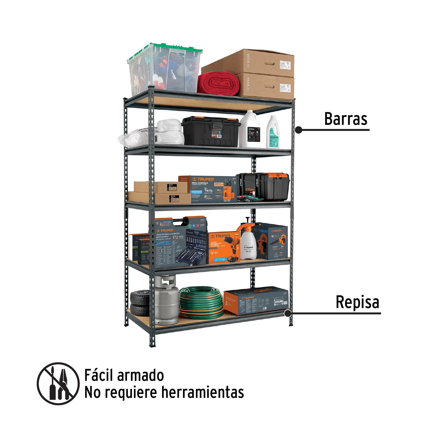 Estante metálico 5 repisas capacidad 60kg,120x60x180, PRETUL
