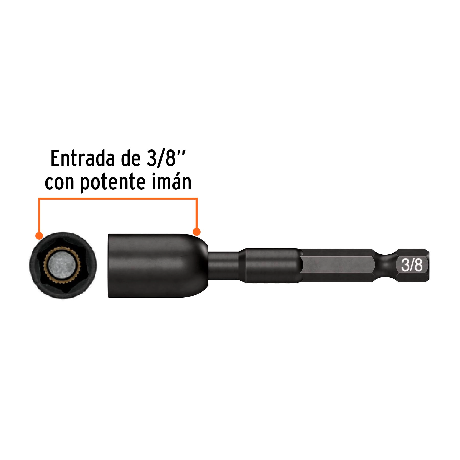 Estuche con 4 dados magnéticos de impacto 3/8' largo 2-1/2'
