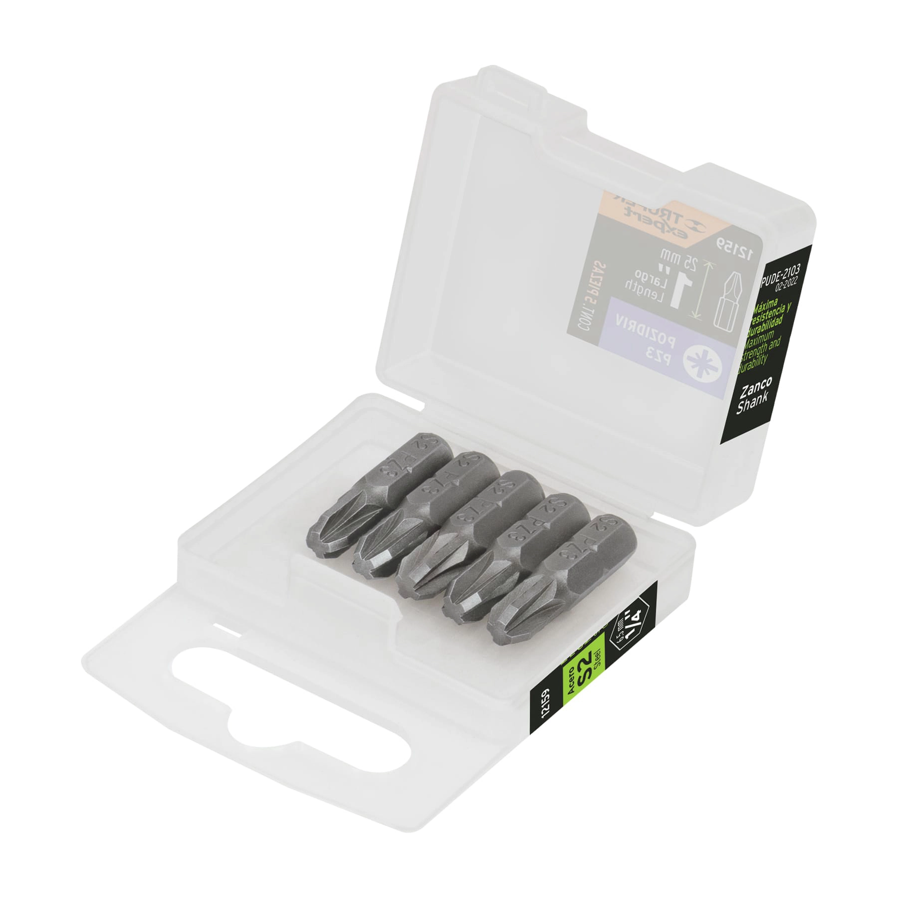 Estuche con 5 puntas pozidriv PZ3 largo 1', TRUPER EXPERT