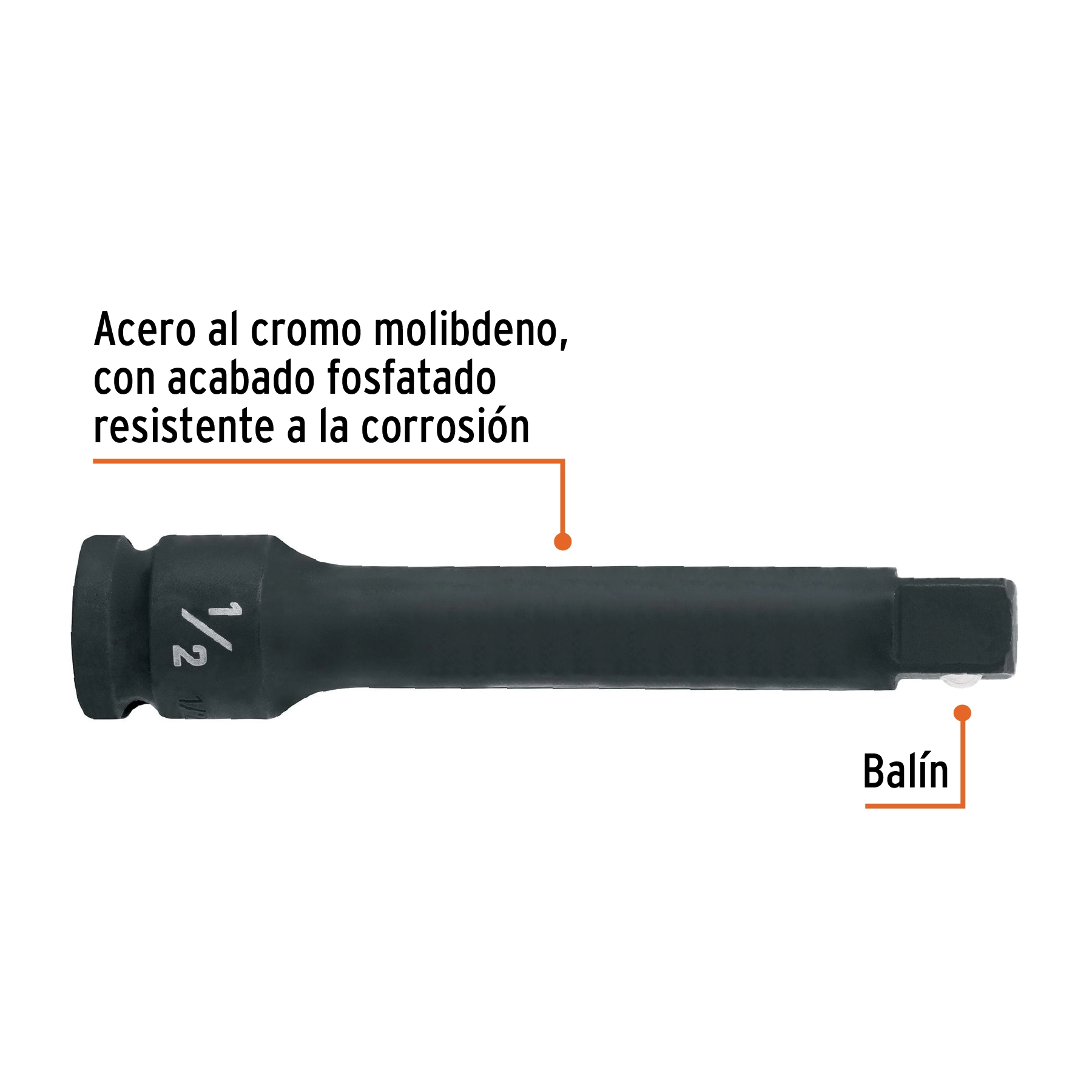 Extensión de impacto con cuadro de 1/2', largo 5', TRUPER