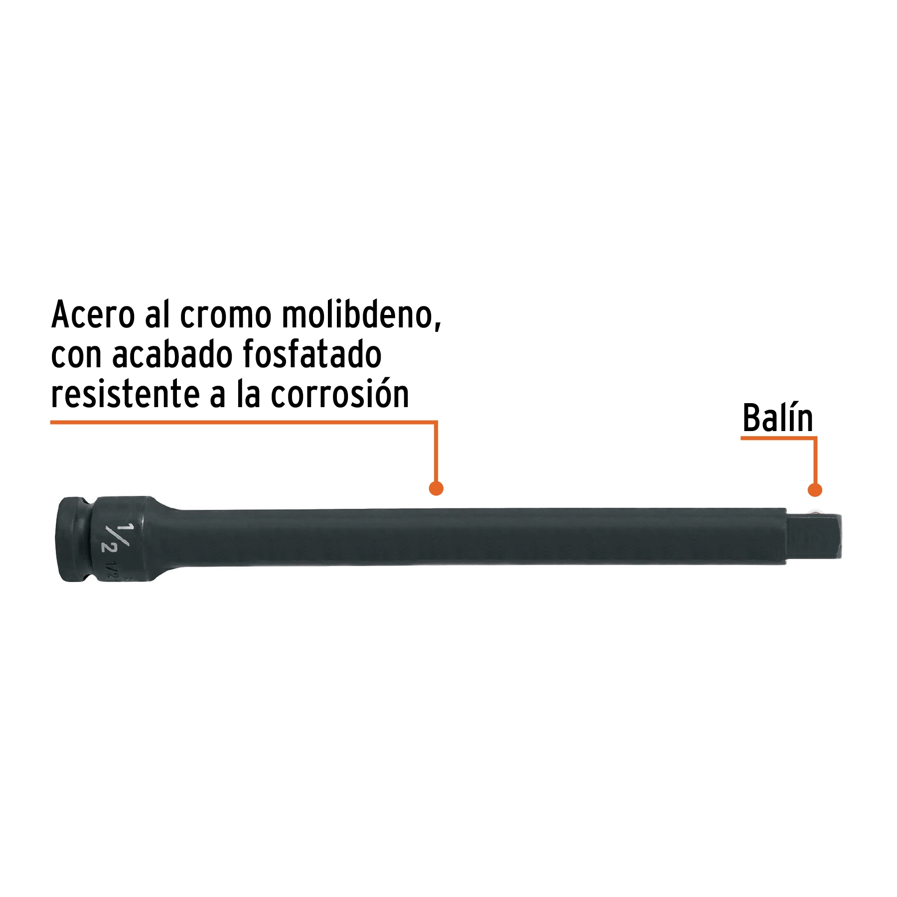 Extensión de impacto con cuadro de 1/2', largo 9', TRUPER