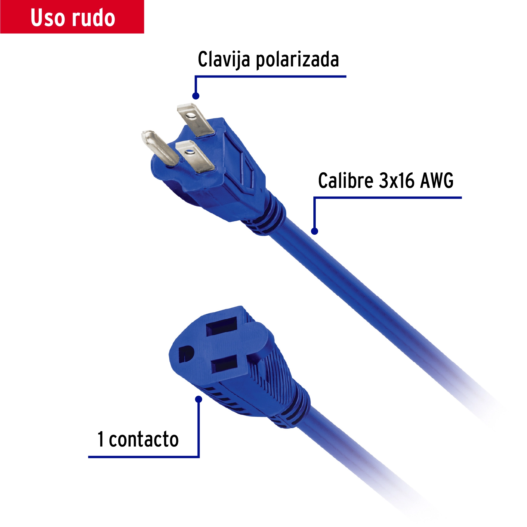 Extensión de uso rudo aterrizada 6 m calibre 16, VOLTECK