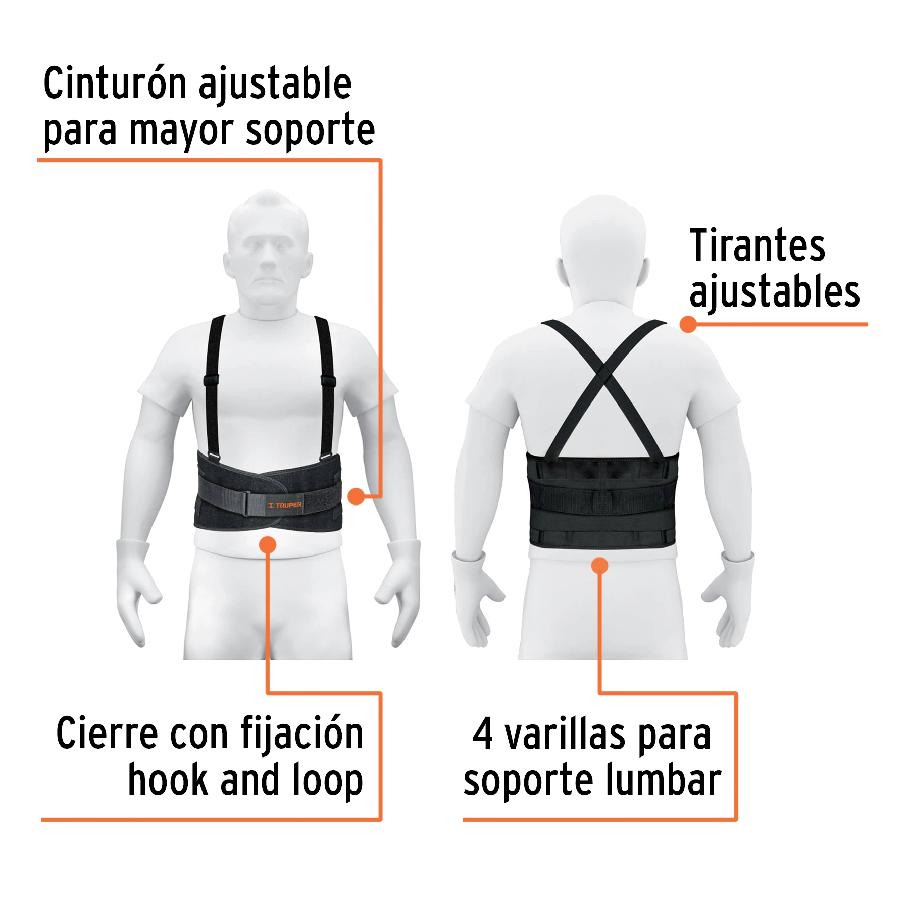 Faja lumbar con tercer cinturón, talla CH, TRUPER