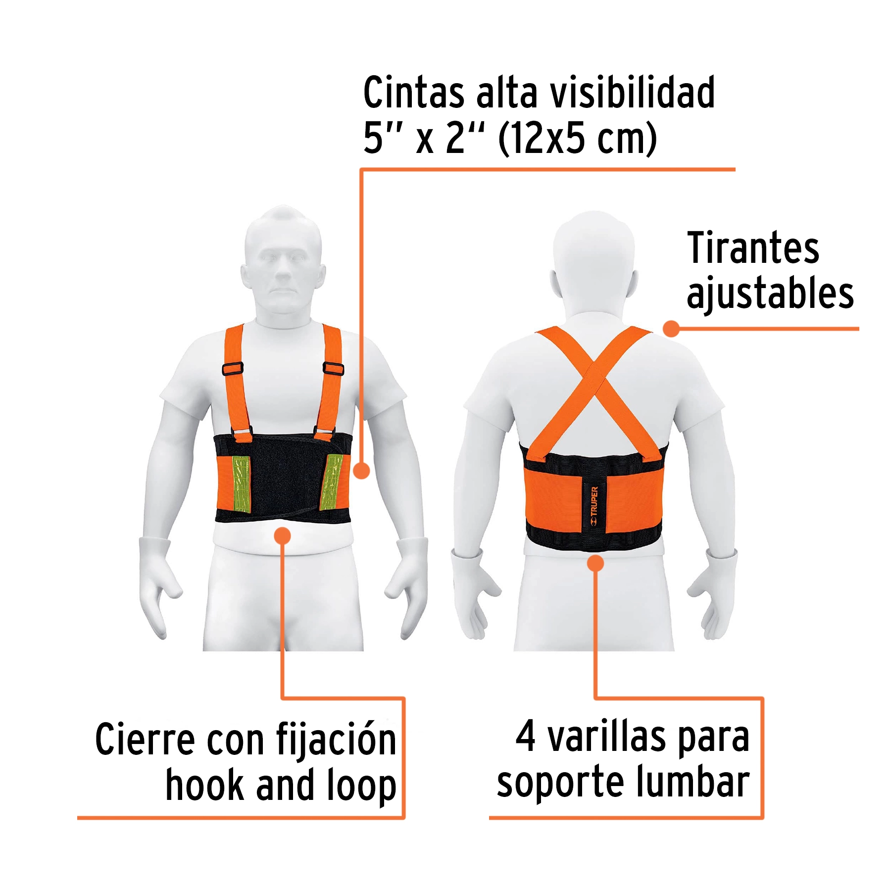 Faja lumbar naranja con cintas de alta visibilidad,EG,TRUPER
