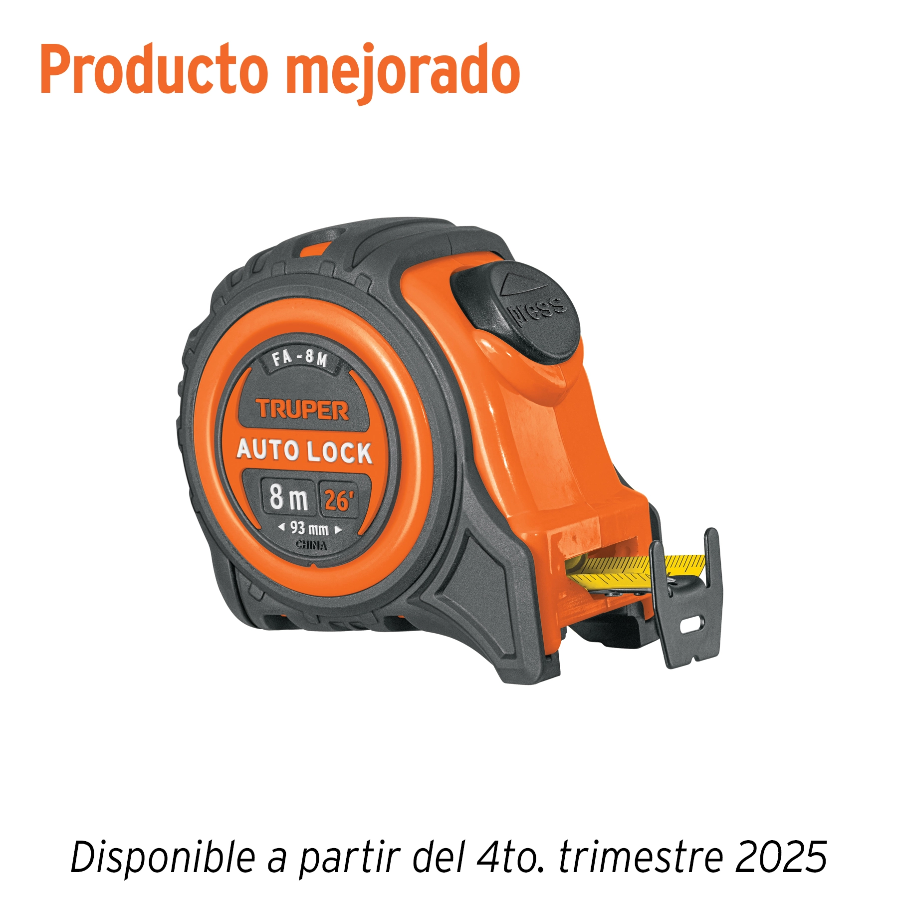 Flexómetro Auto-Lock contra impactos 8 m cinta 25 mm, TRUPER