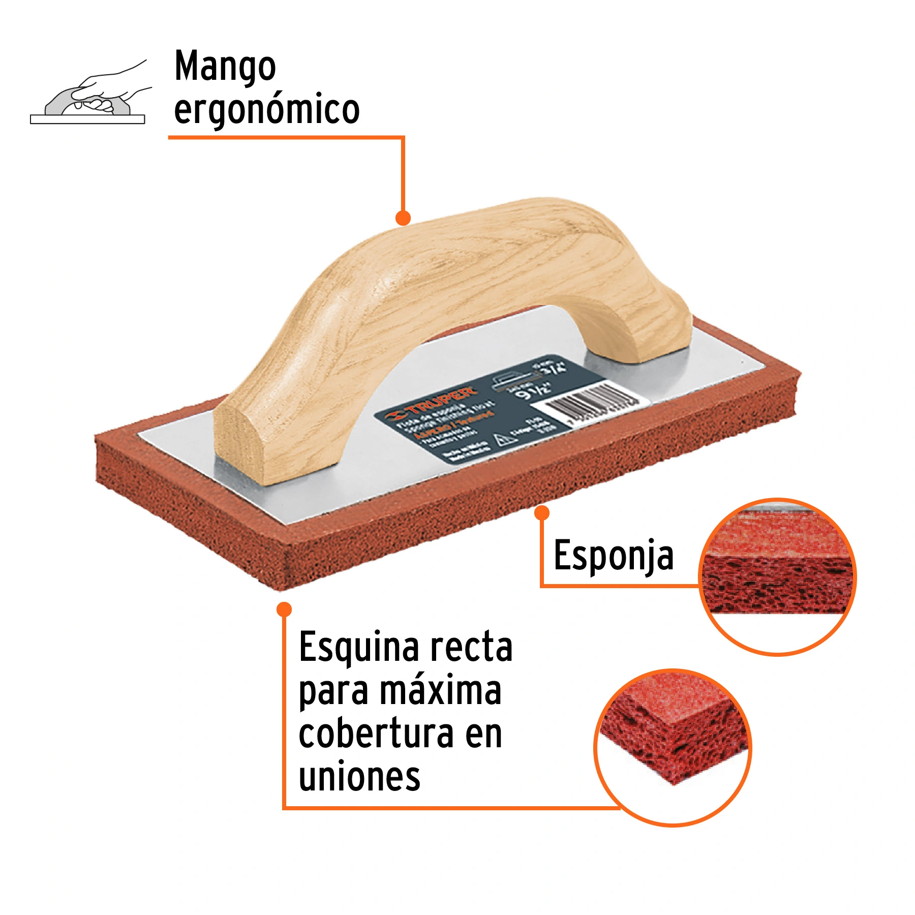 Flota de esponja 9-1/2' espesor 3/4', acabado áspero, TRUPER