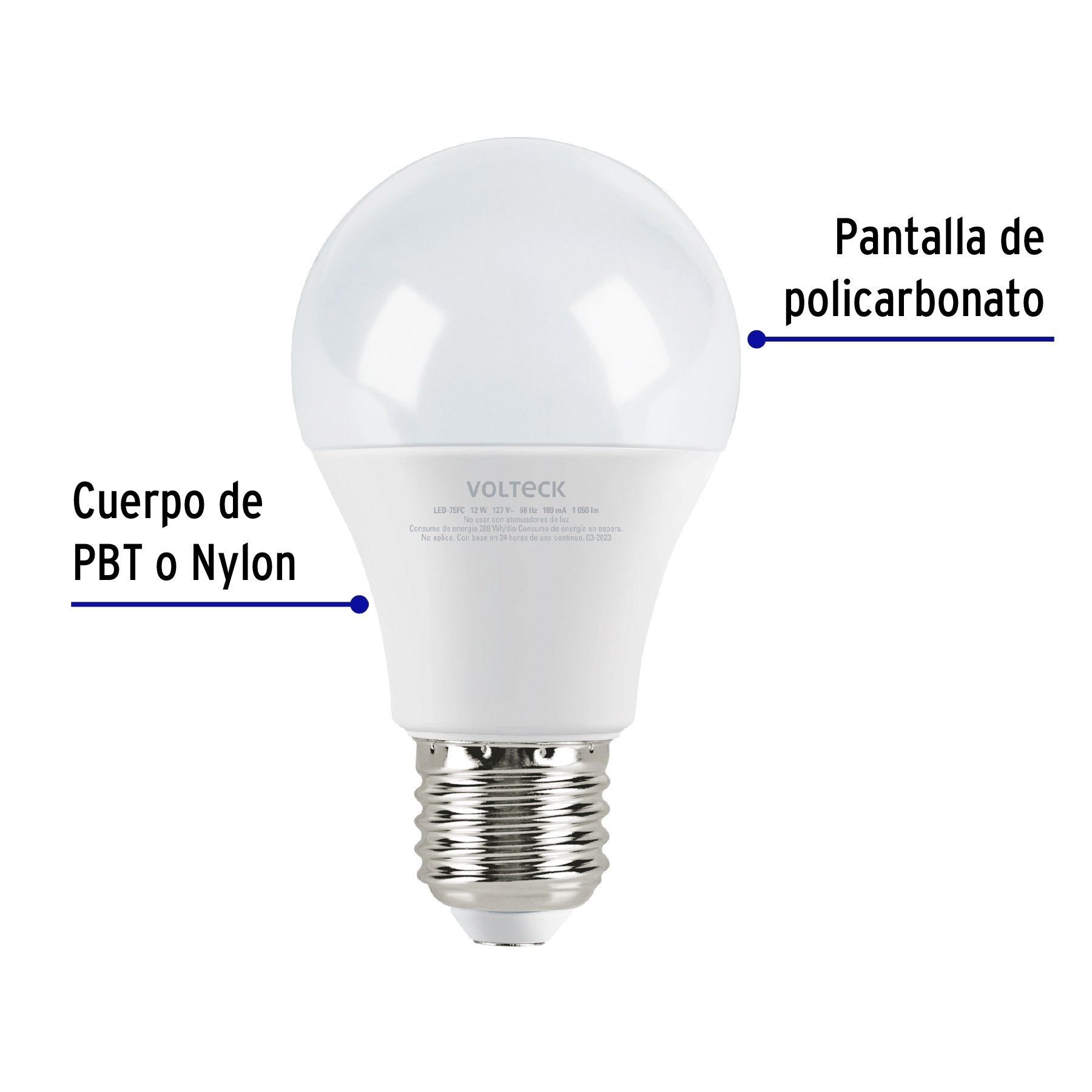 Foco LED 12W (75W) A19, 6500K blanca fría, 1050 lm, caja