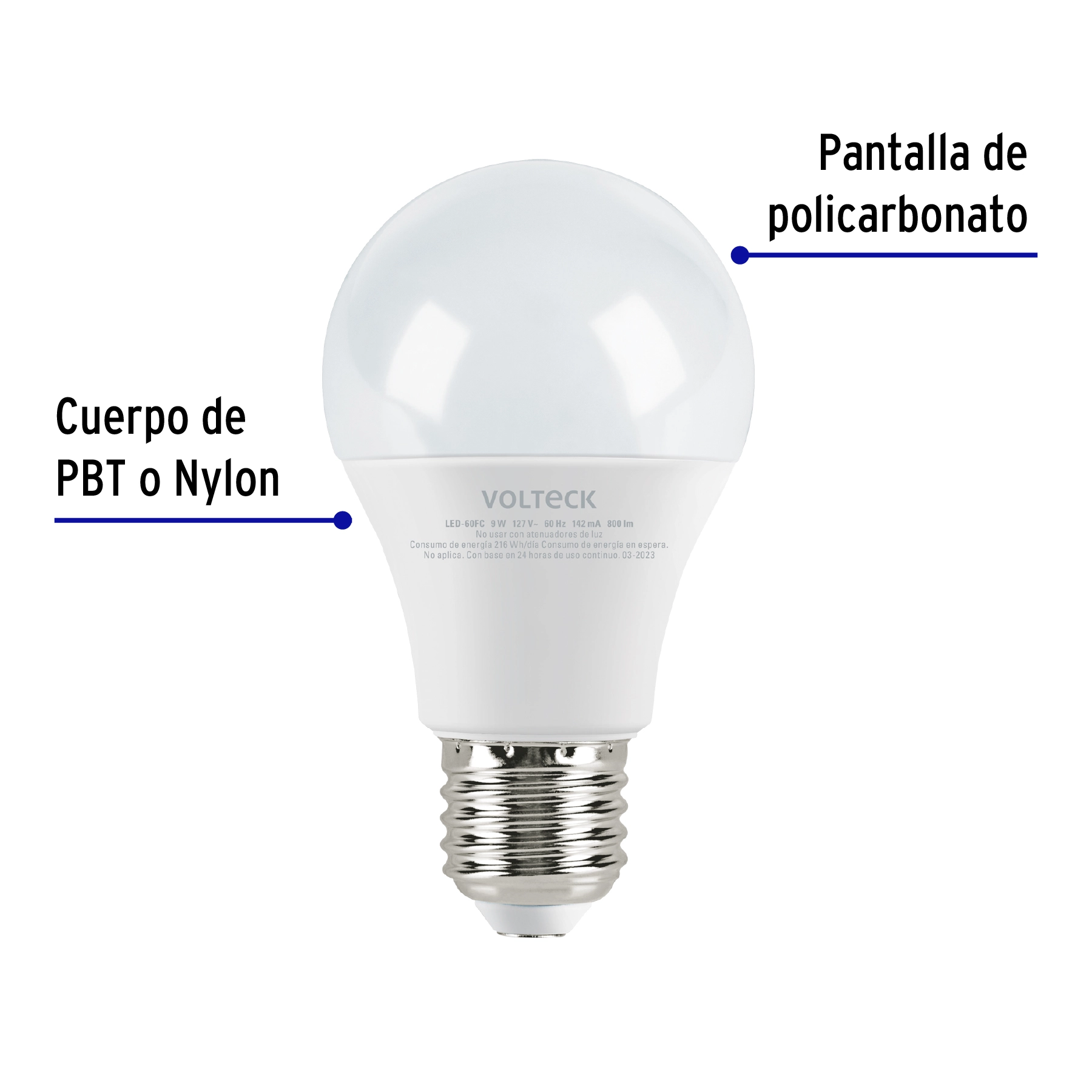 Foco LED 9W (60W) A19, 6500K blanca fría, 800 lm, caja
