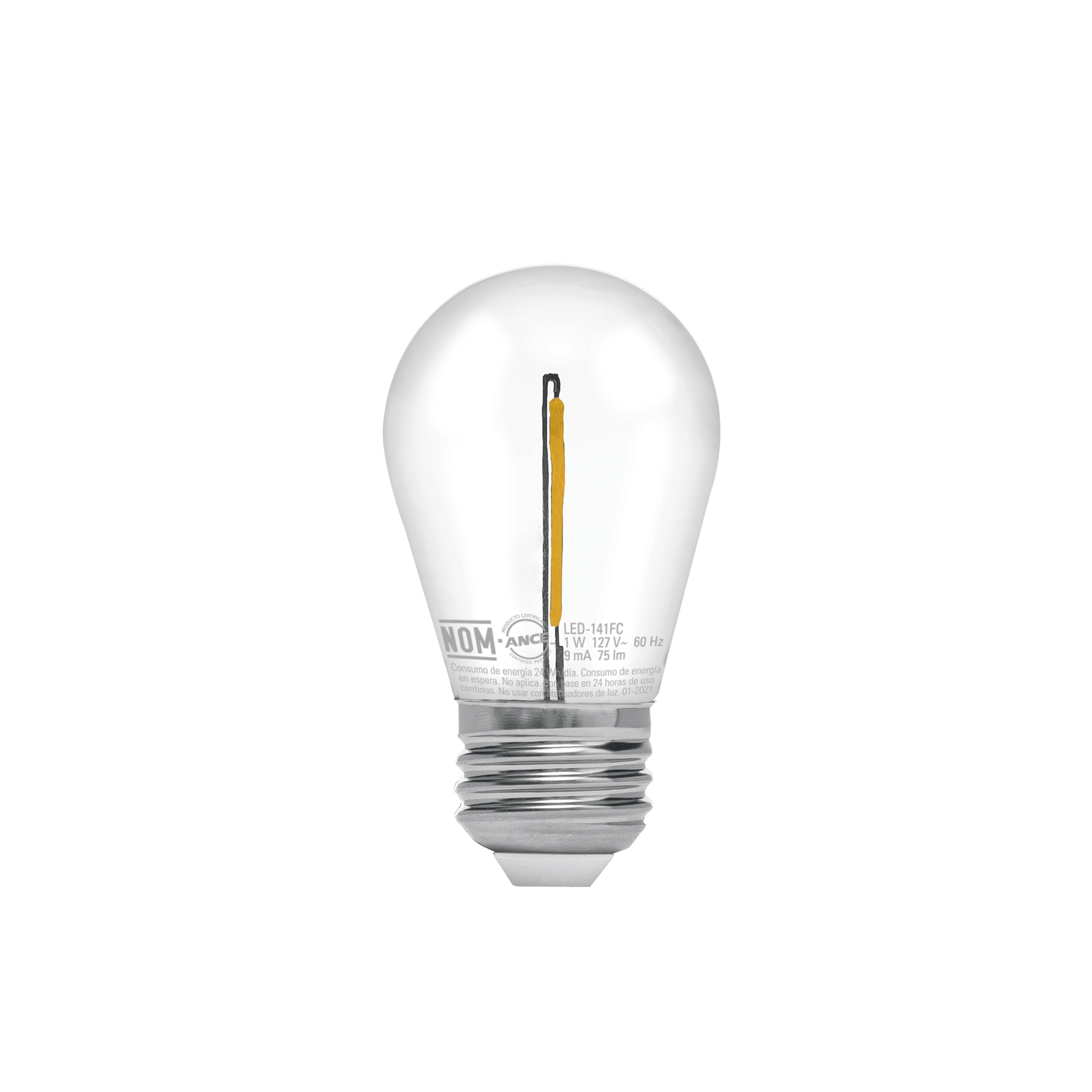 Foco LED filamento 1 W, S14, 2200K luz ambar, E26, VOLTECK