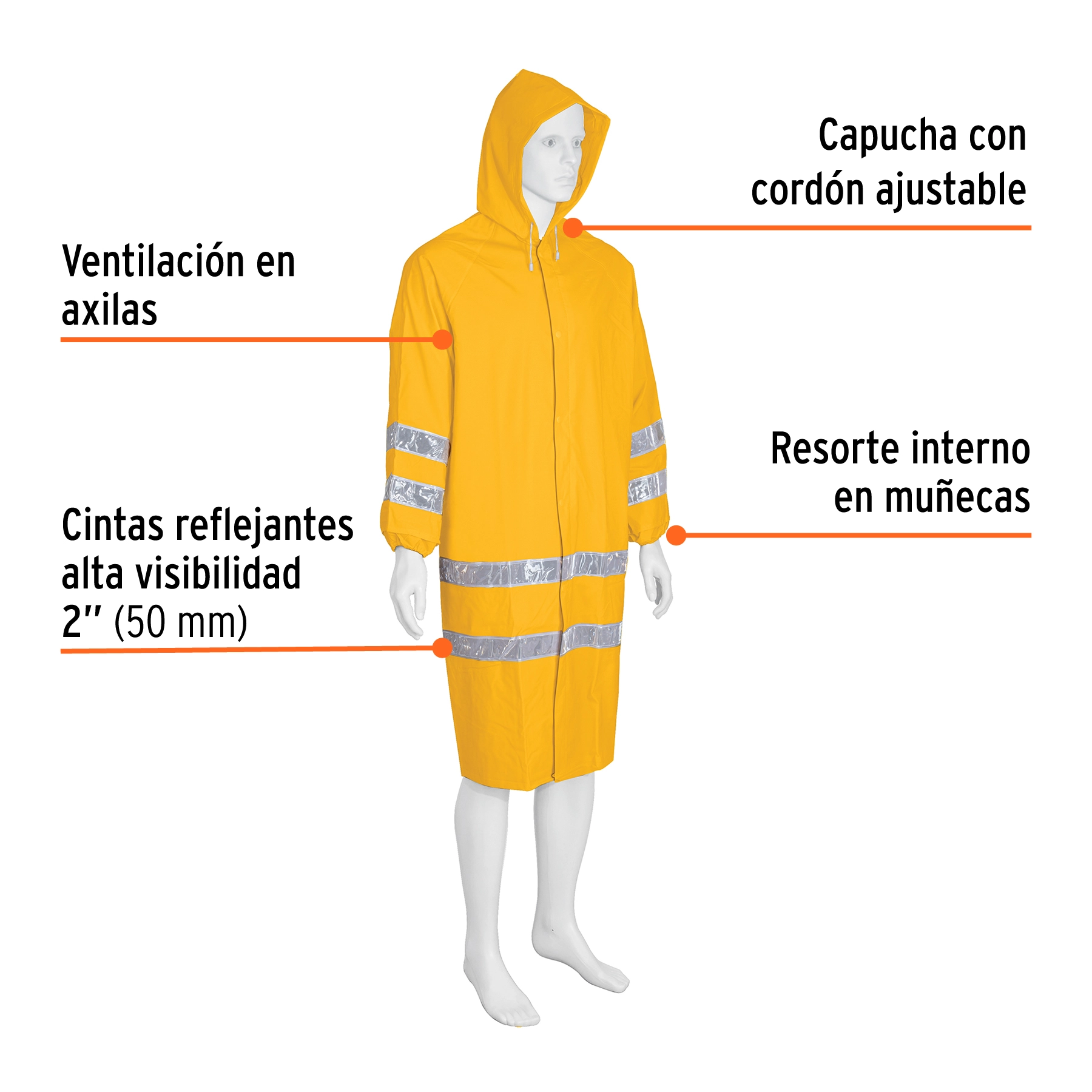 Gabardina impermeable doble capa con reflejante, XG, TRUPER