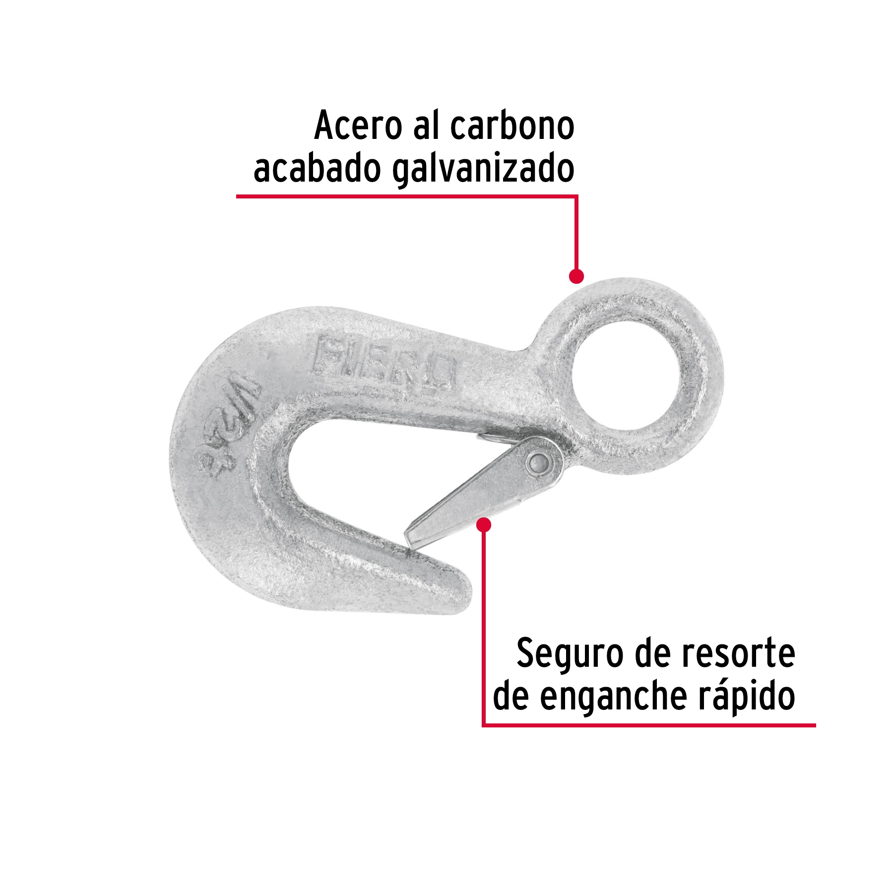 Gancho eslinga de acero forjado 3/4', carga 500 kg, FIERO
