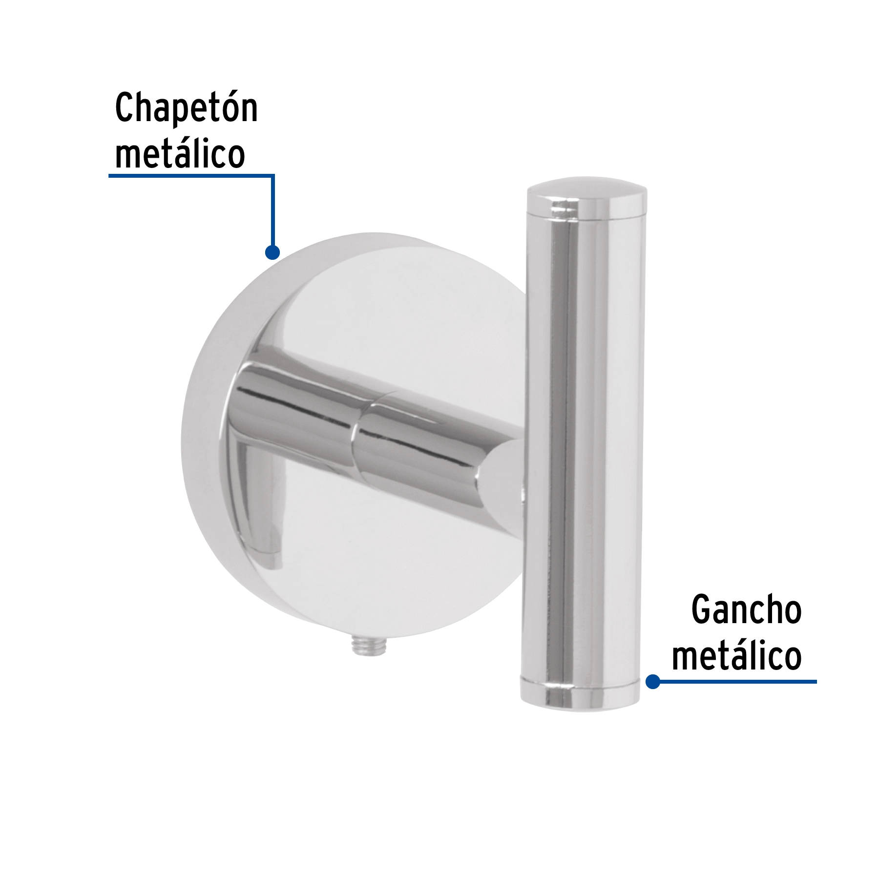 Gancho sencillo metálico acabado cromo, FOSET TÚBIG