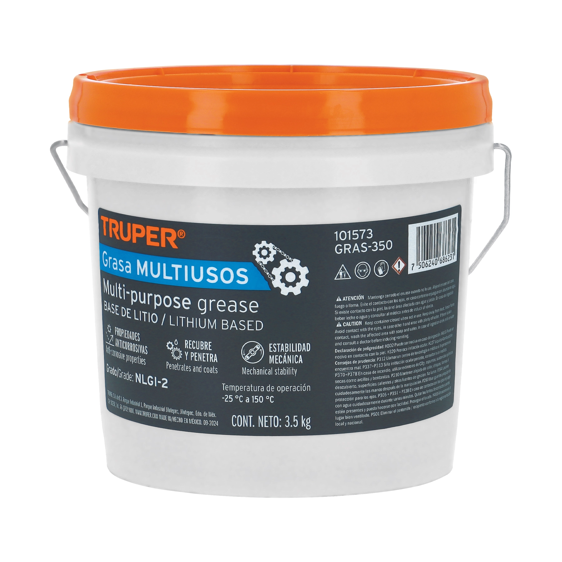 Grasa lubricante multiusos, base litio, 3.5 kg, TRUPER