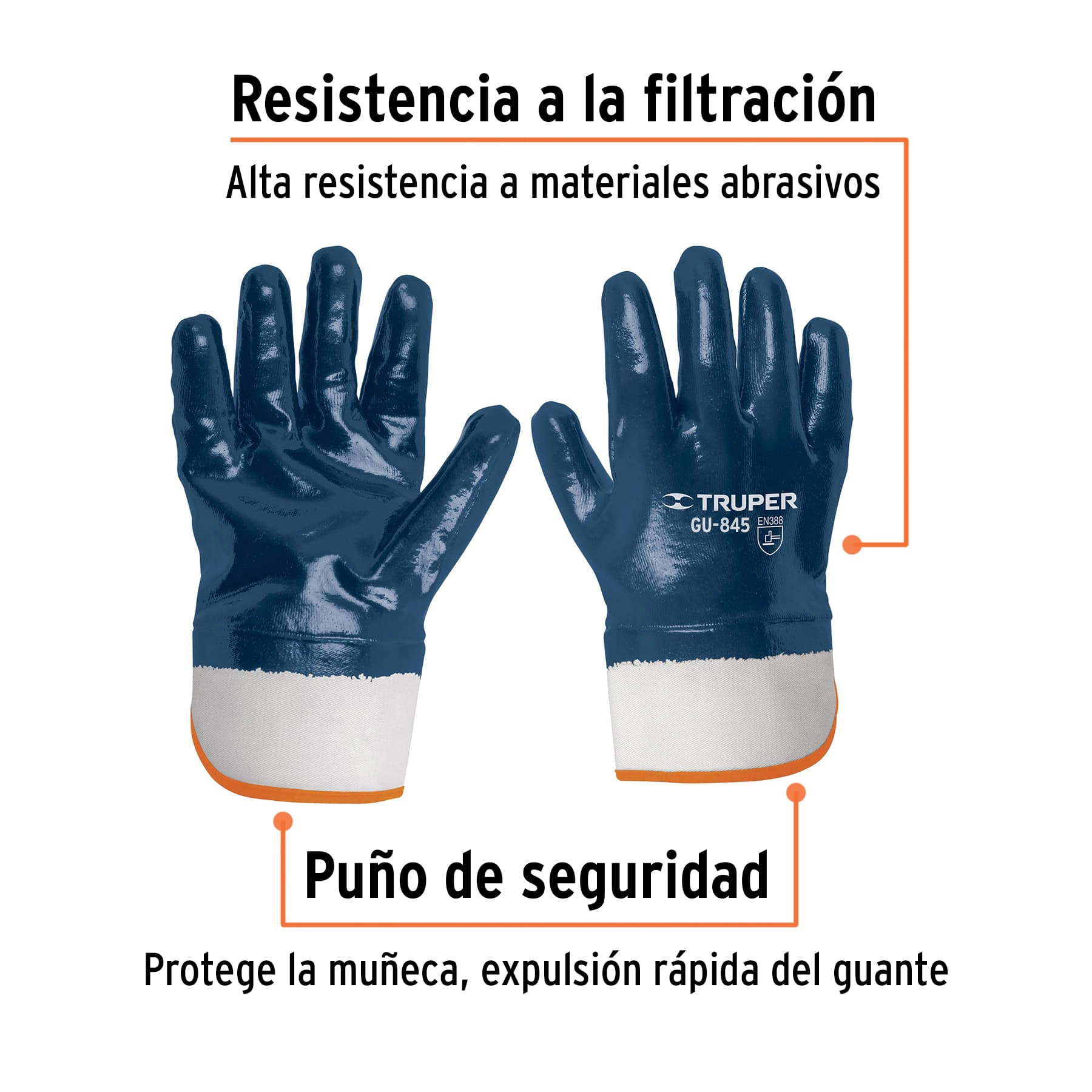 Guantes de algodón recubiertos de nitrilo, puño de seguridad