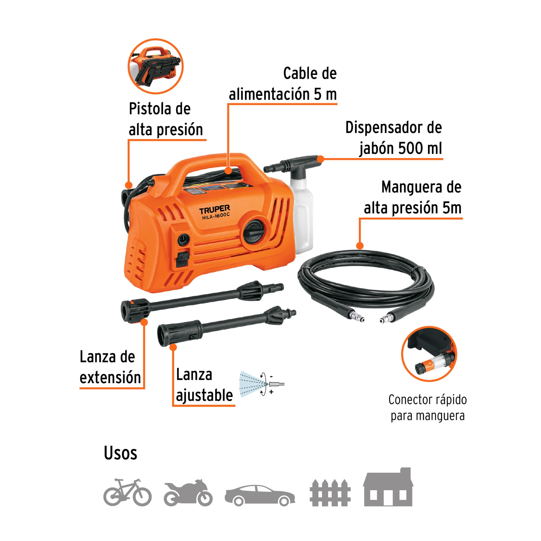 Hidrolavadora eléctrica compacta 1600 PSI, TRUPER