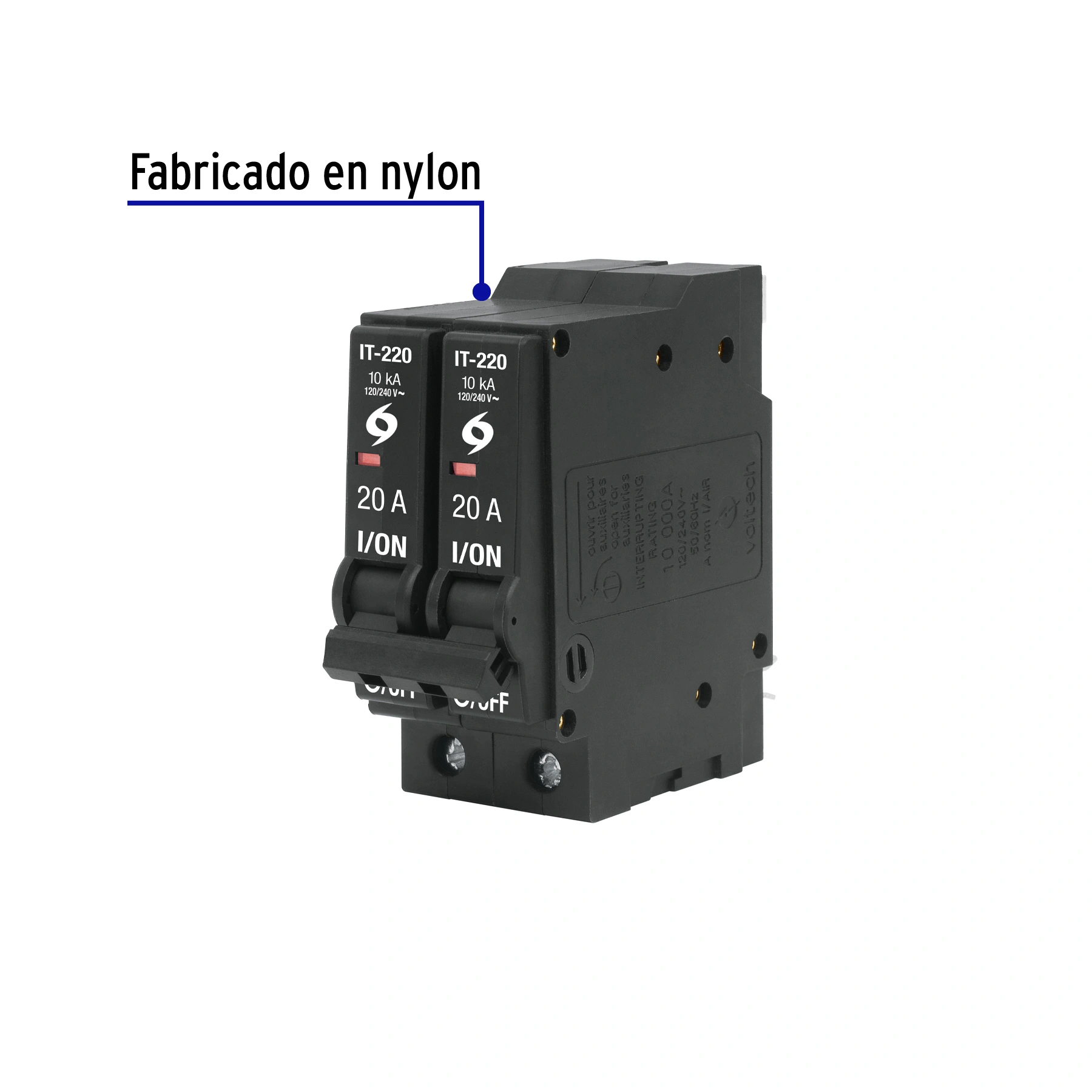 Interruptor de 2 polos 20A, enchufable, VOLTECK