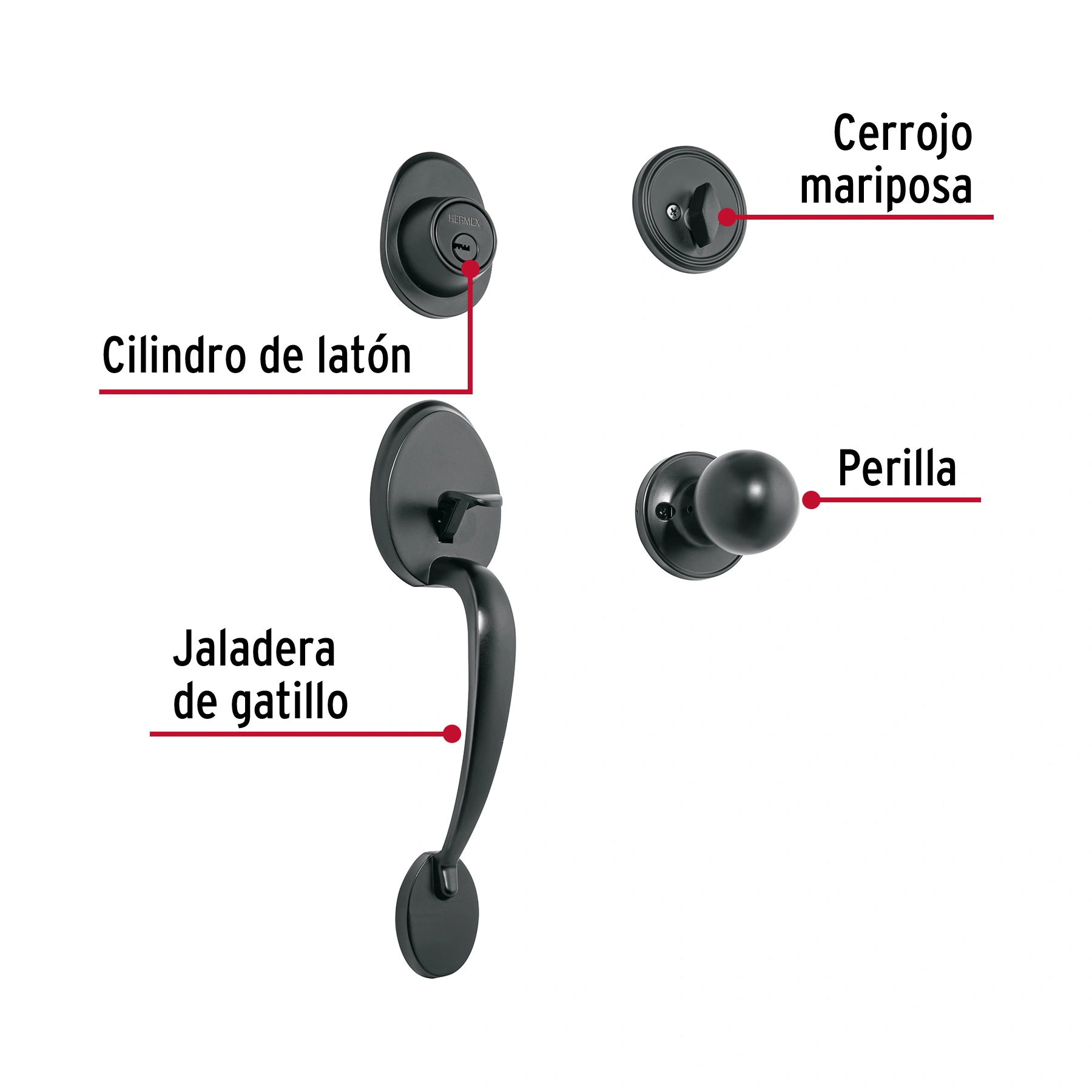 Jaladera/perilla, Lugo llave-mariposa, Negro, HERMEX