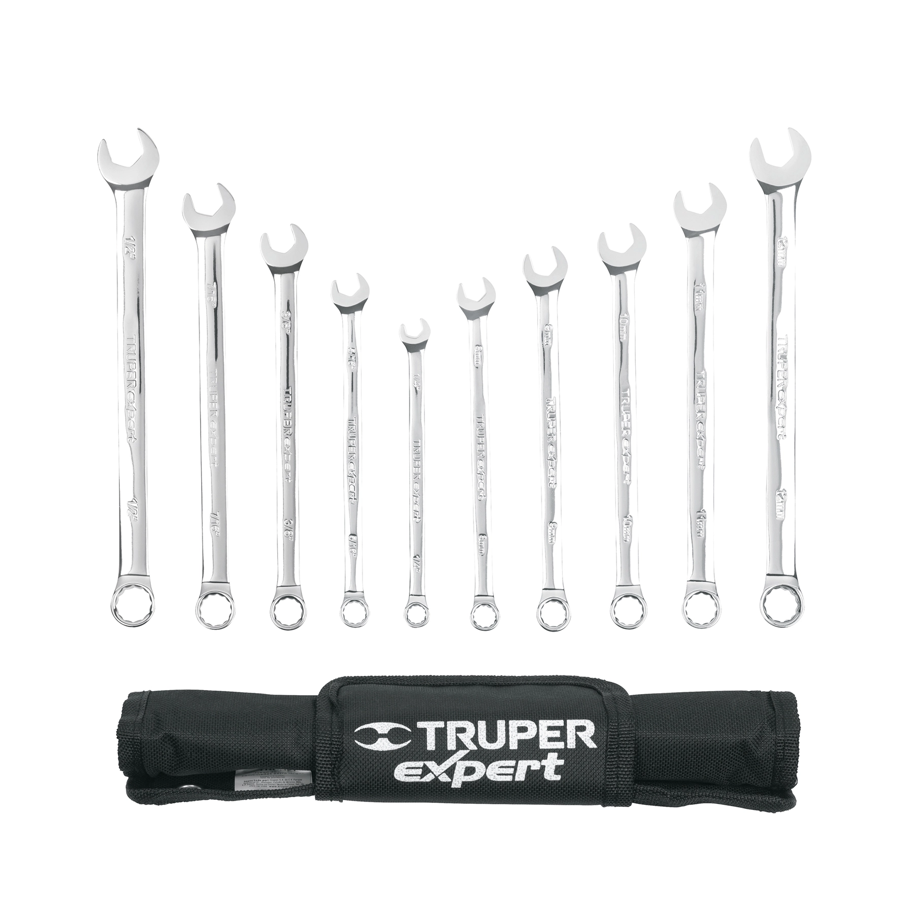 Jgo 10 llaves combinadas extralargas pulidas std y mm,EXPERT